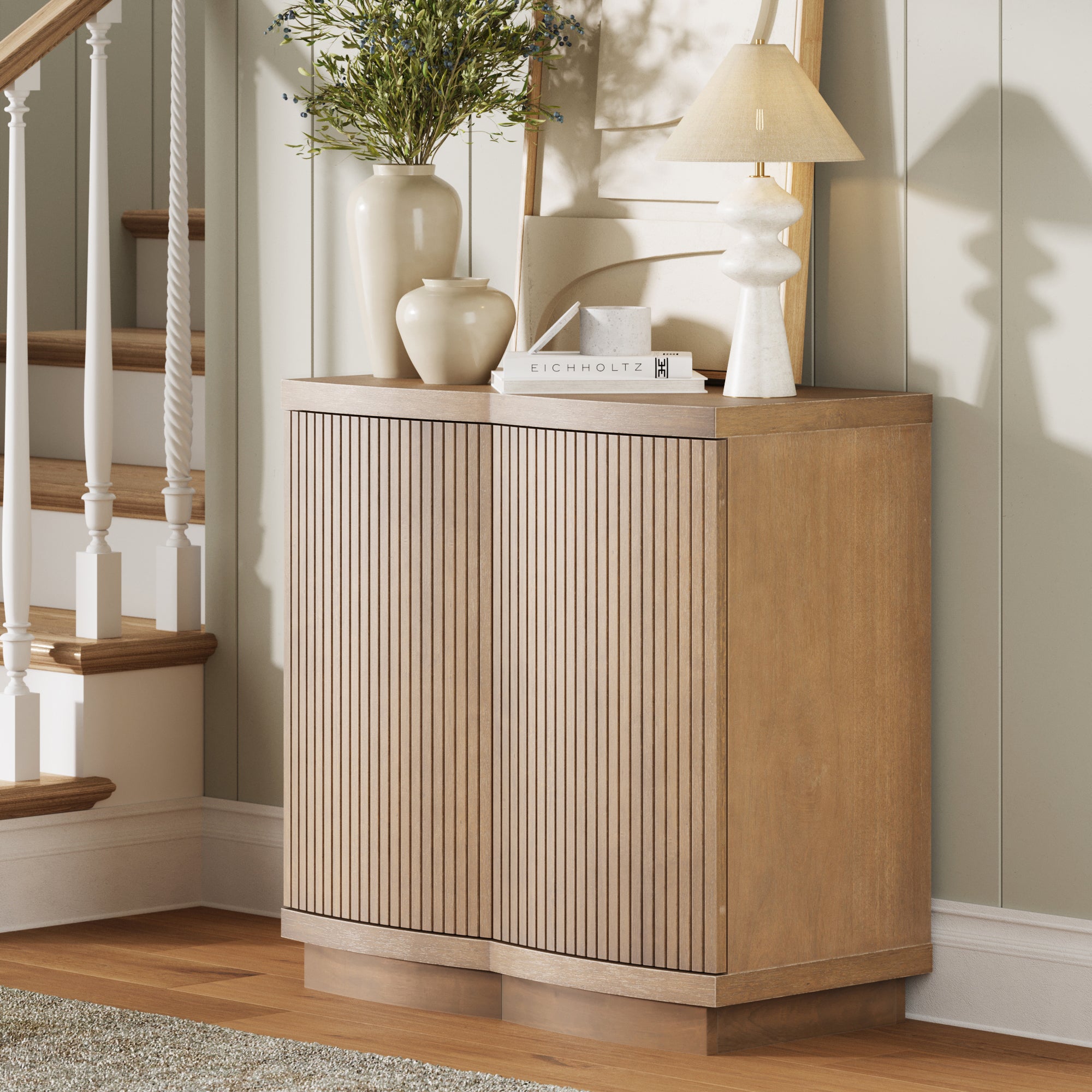 Mid - Century Modern Fluted Accent Cabinet Light Brown - Nathan James