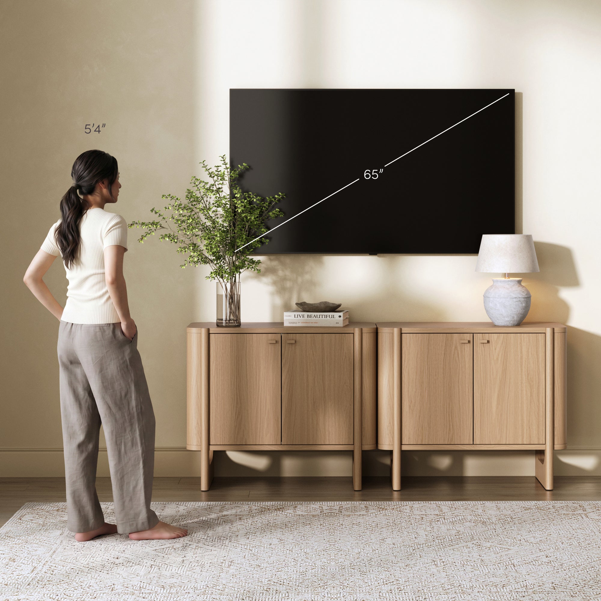 Mid-Century Wood TV Console Raw Oak for TVs up to 65" - Nathan James