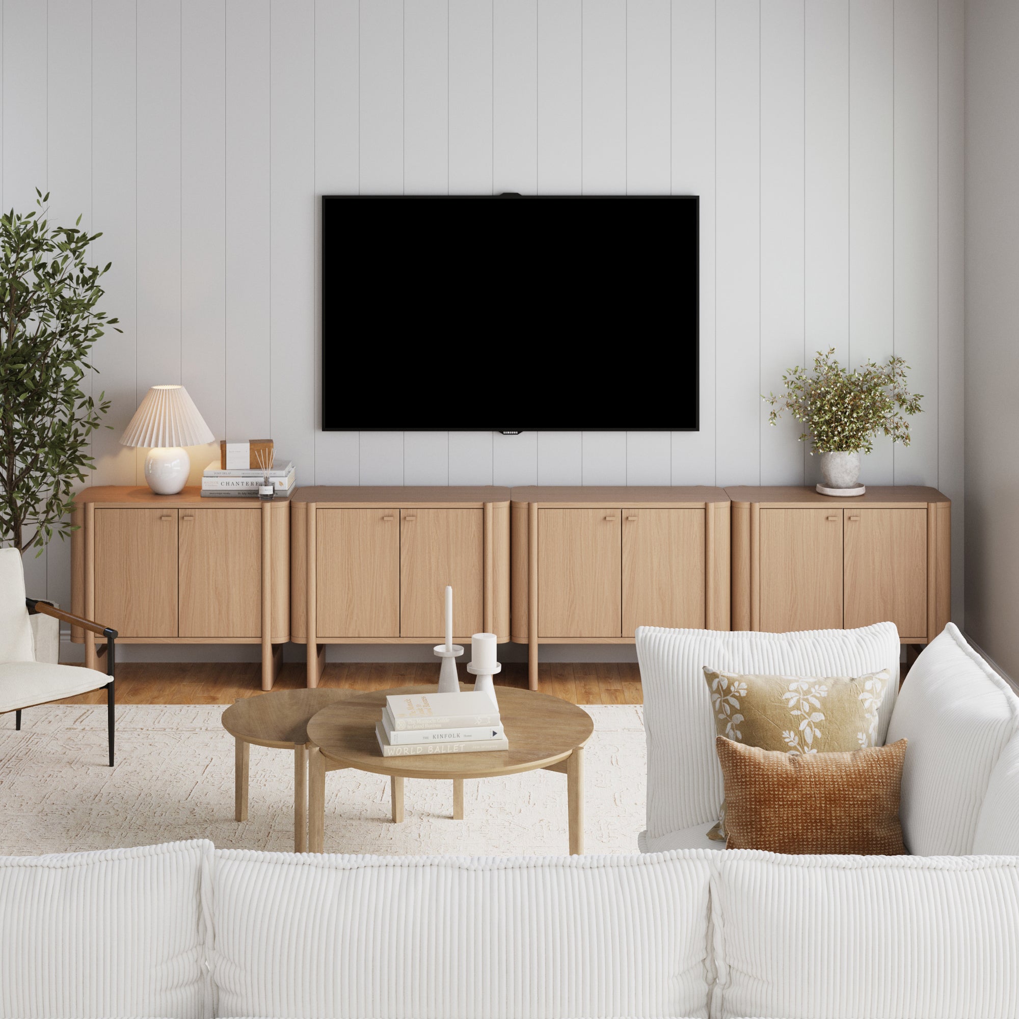 Mid - Century Wood TV Console Raw Oak for TVs up to to 85" - Nathan James