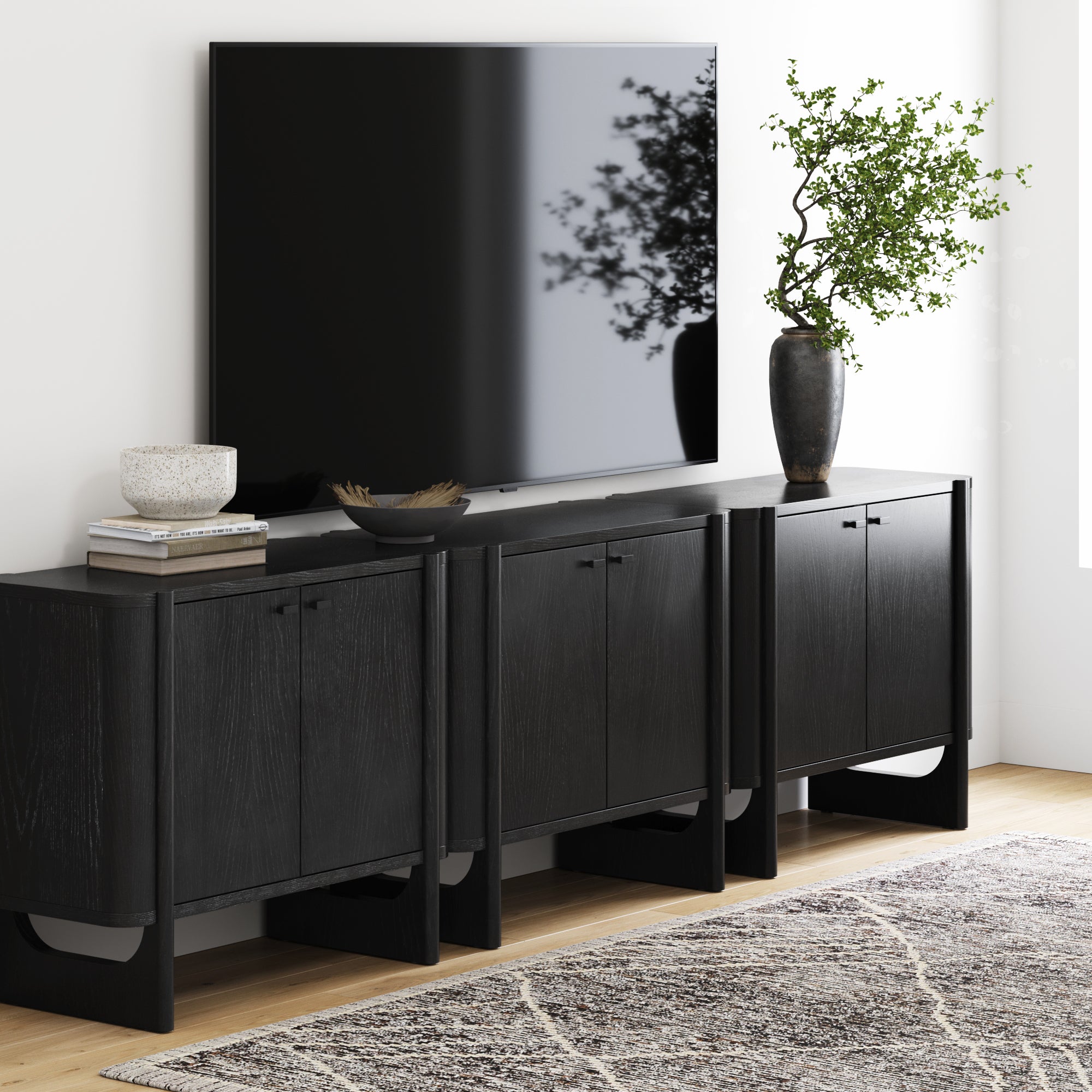 Mid - Century Wood TV Console Black for TVs up to to 75" - Nathan James