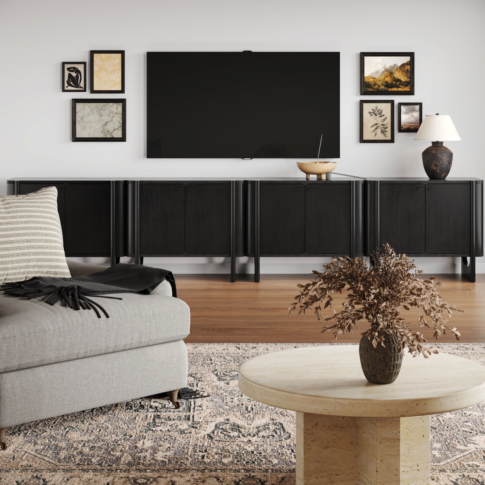 Mid - Century Wood TV Console Black for TVs up to to 85" - Nathan James