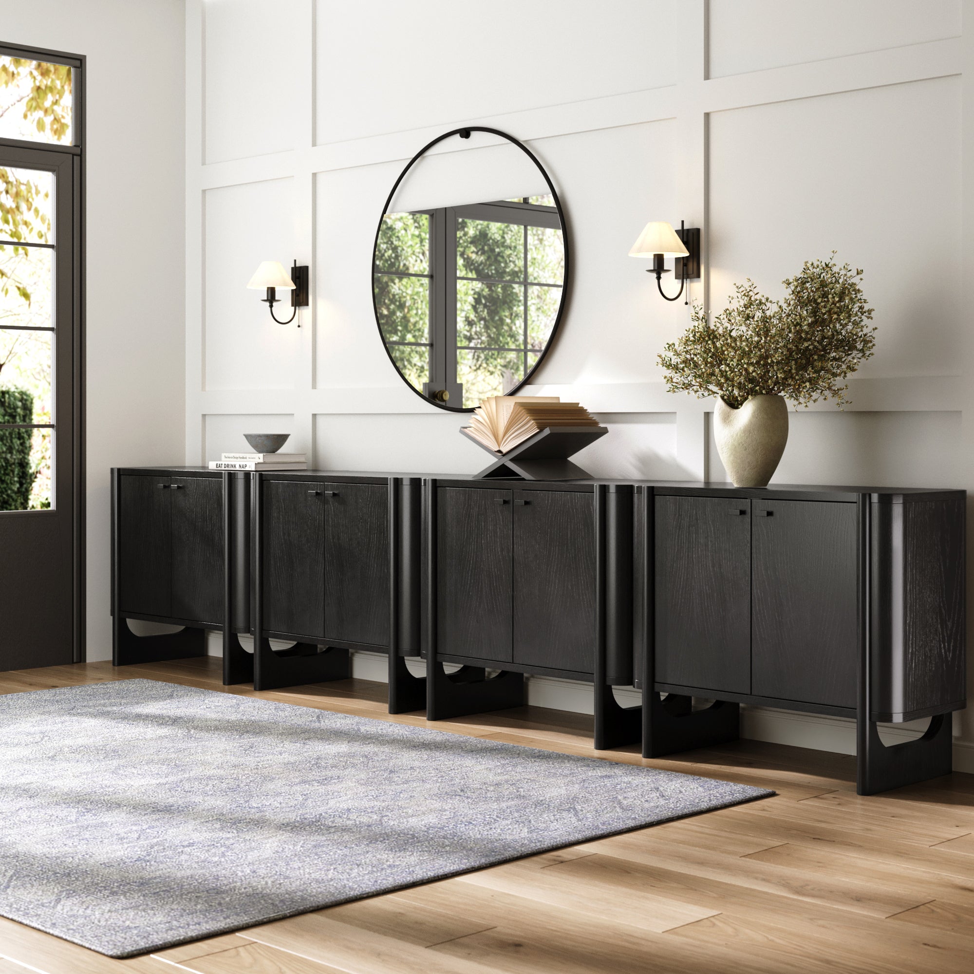 Mid - Century Wood TV Console Black for TVs up to to 85" - Nathan James