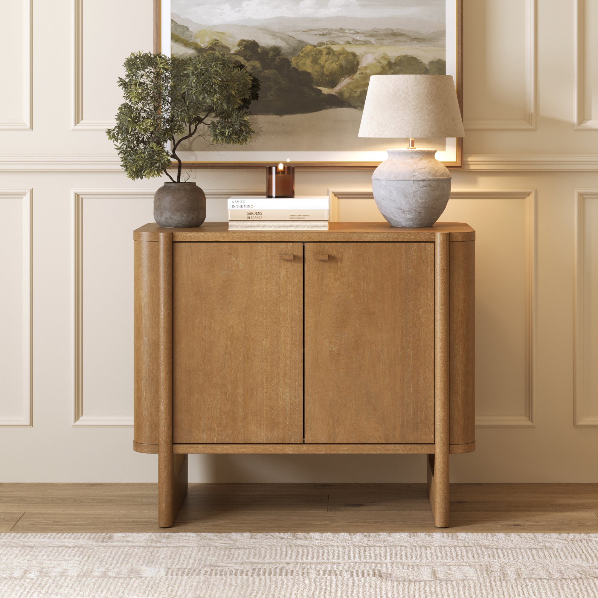 Mid - Century Modern Solid Wood Accent Cabinet Light Brown - Nathan James