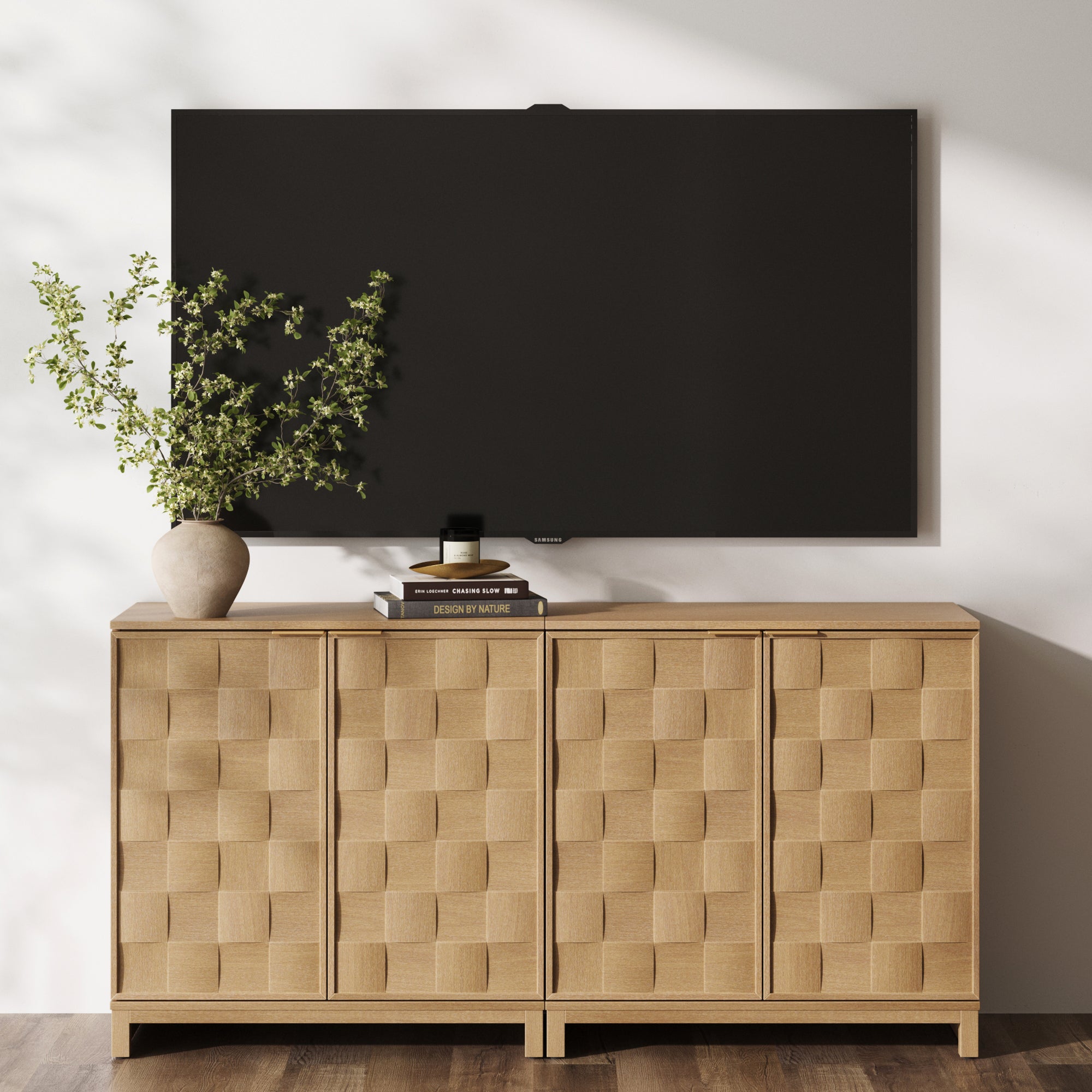 Mid Century Modern TV Stand Console with Doors for TVs up to 65" - Nathan James