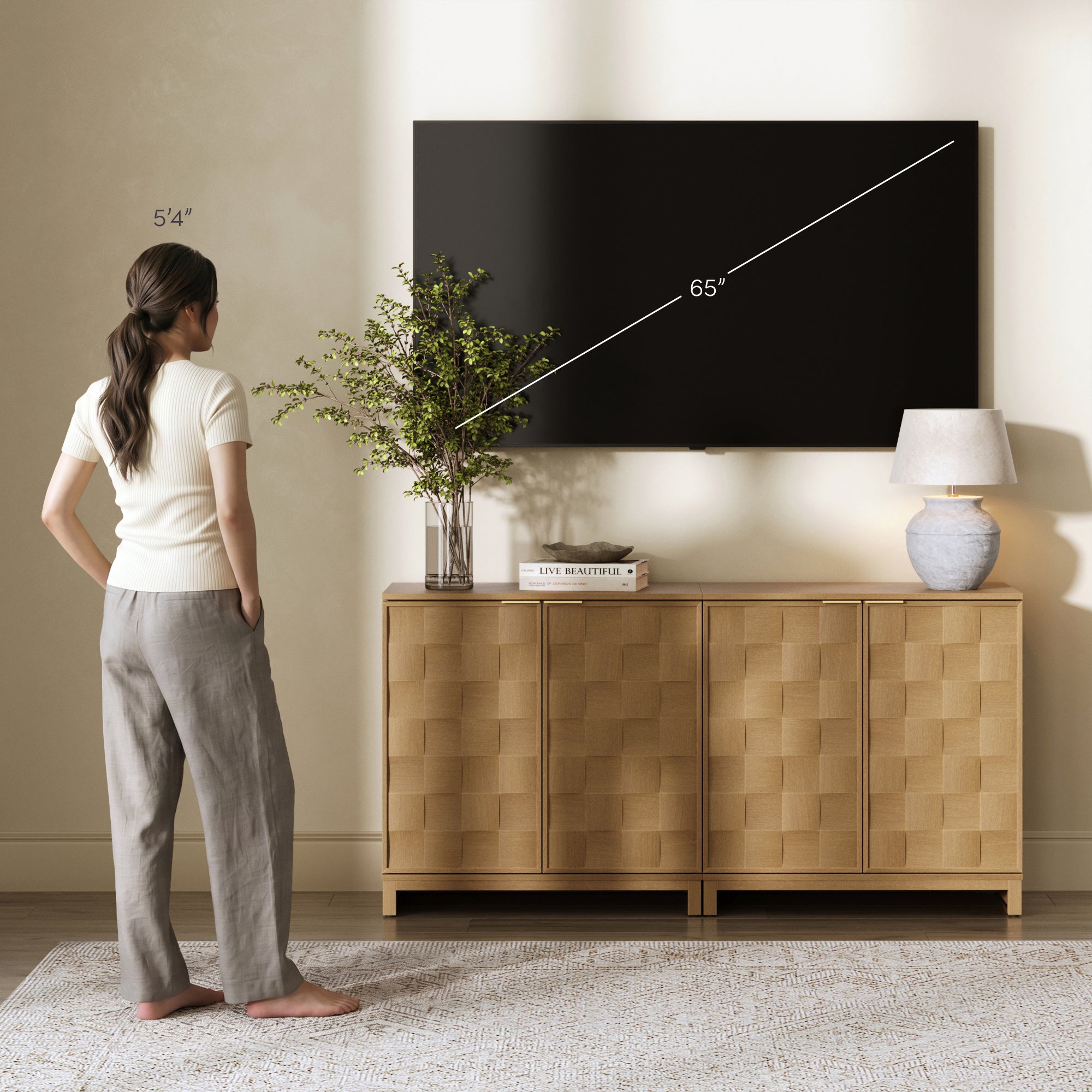 Mid Century Modern TV Stand Console with Doors for TVs up to 65" - Nathan James