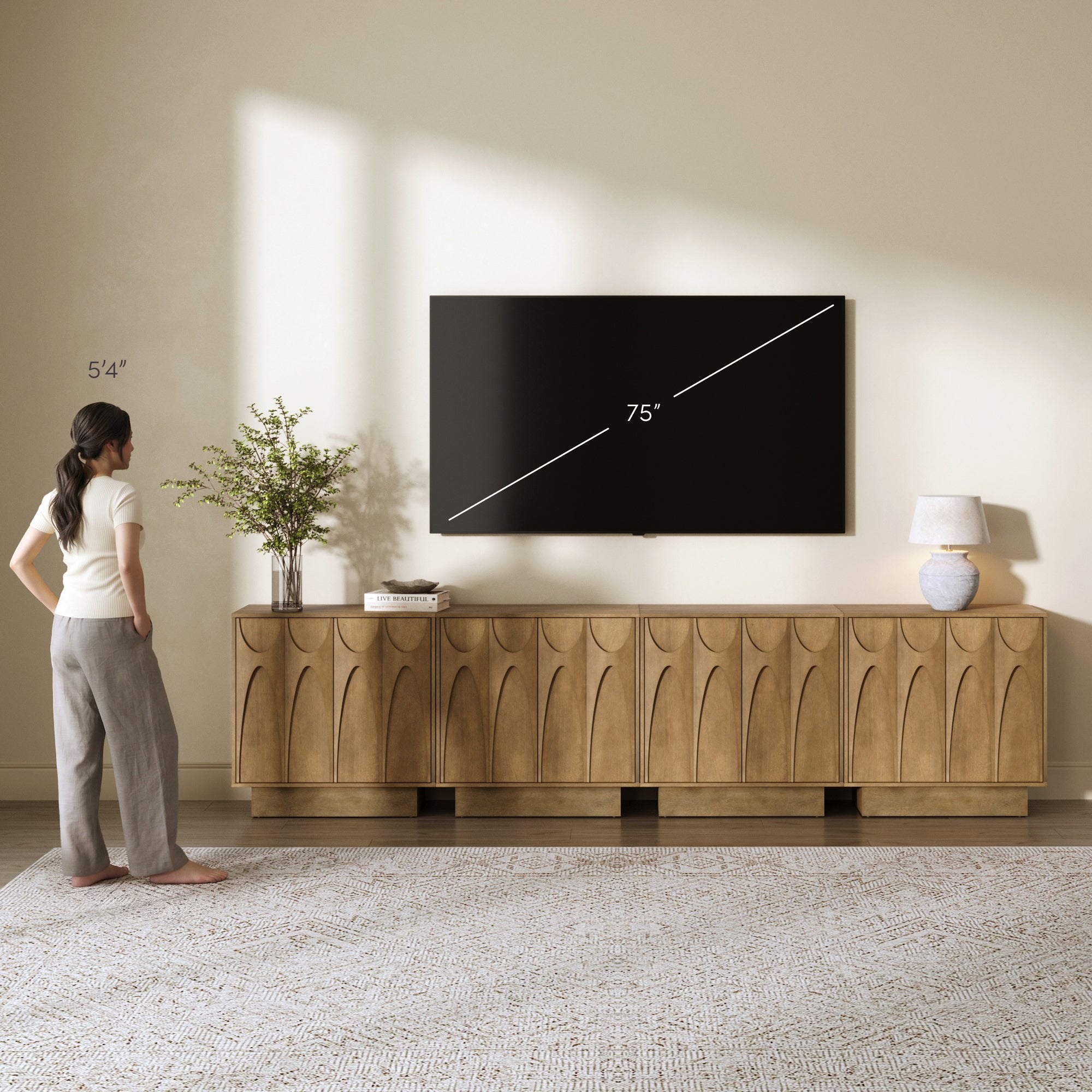 Wooden TV Console with Antique Carved Doors for TVs up to 100" Light Brown - Nathan James