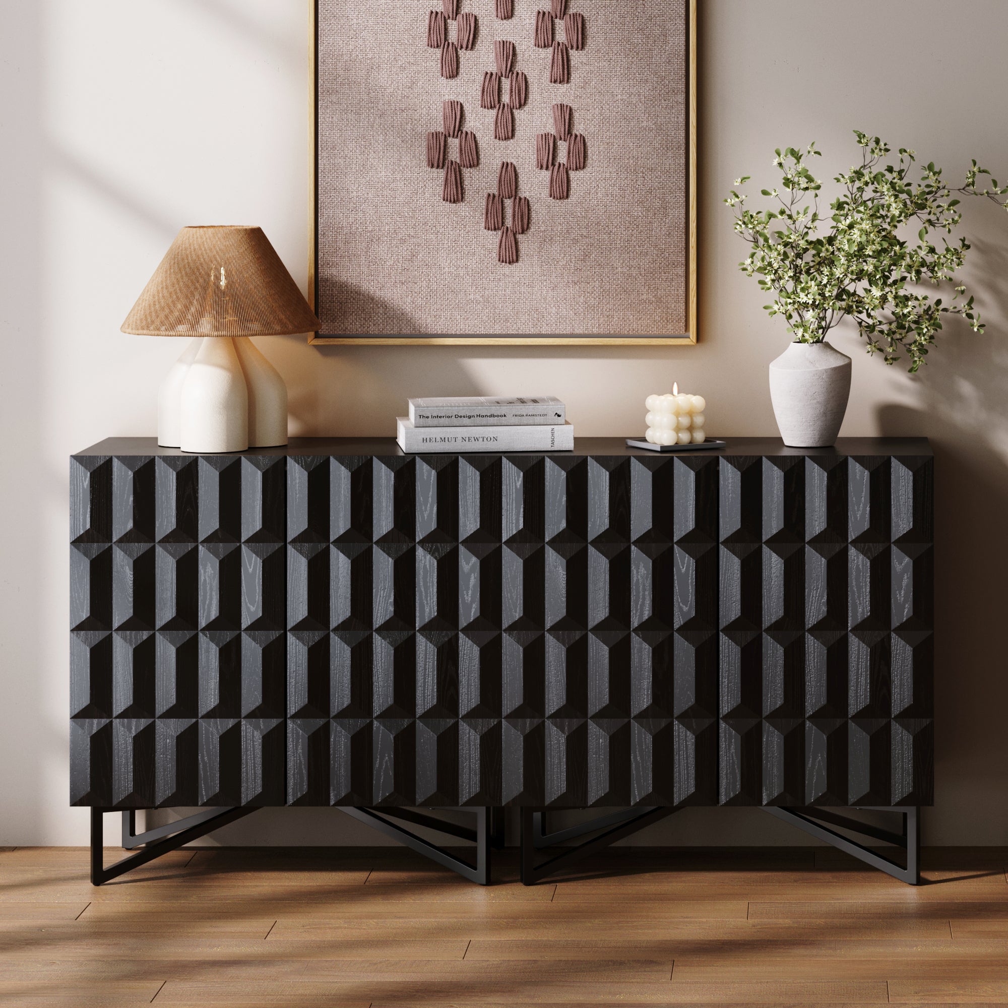 Contemporary Credenza Storage with Textured Front Black Oak - Nathan James