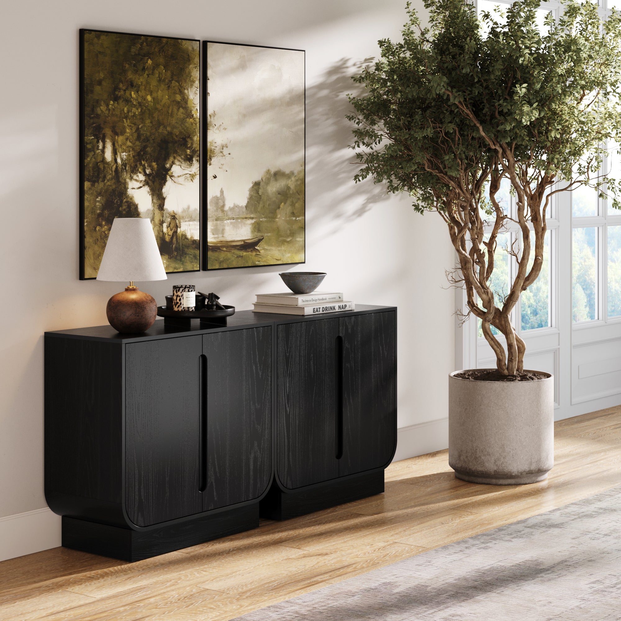 Wooden Arched TV Console Stand Black Oak for TVs 55 - 65" - Nathan James