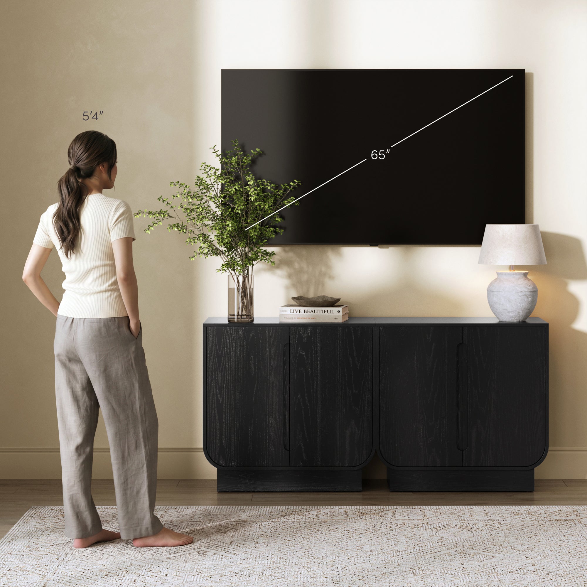 Wooden Arched TV Console Stand Black Oak for TVs up to 65" - Nathan James