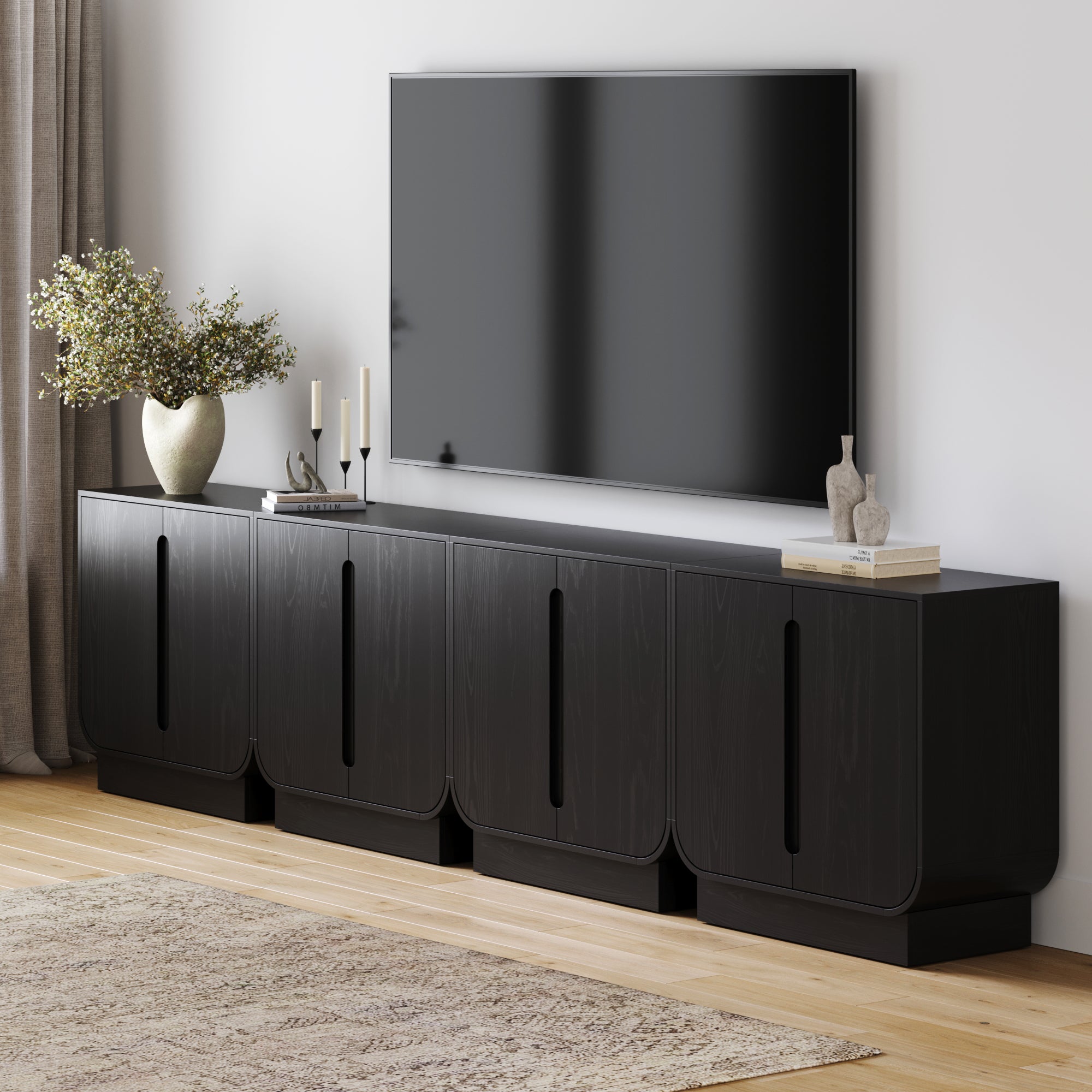 Wooden Arched TV Console Stand Black Oak for TVs 85" - Nathan James