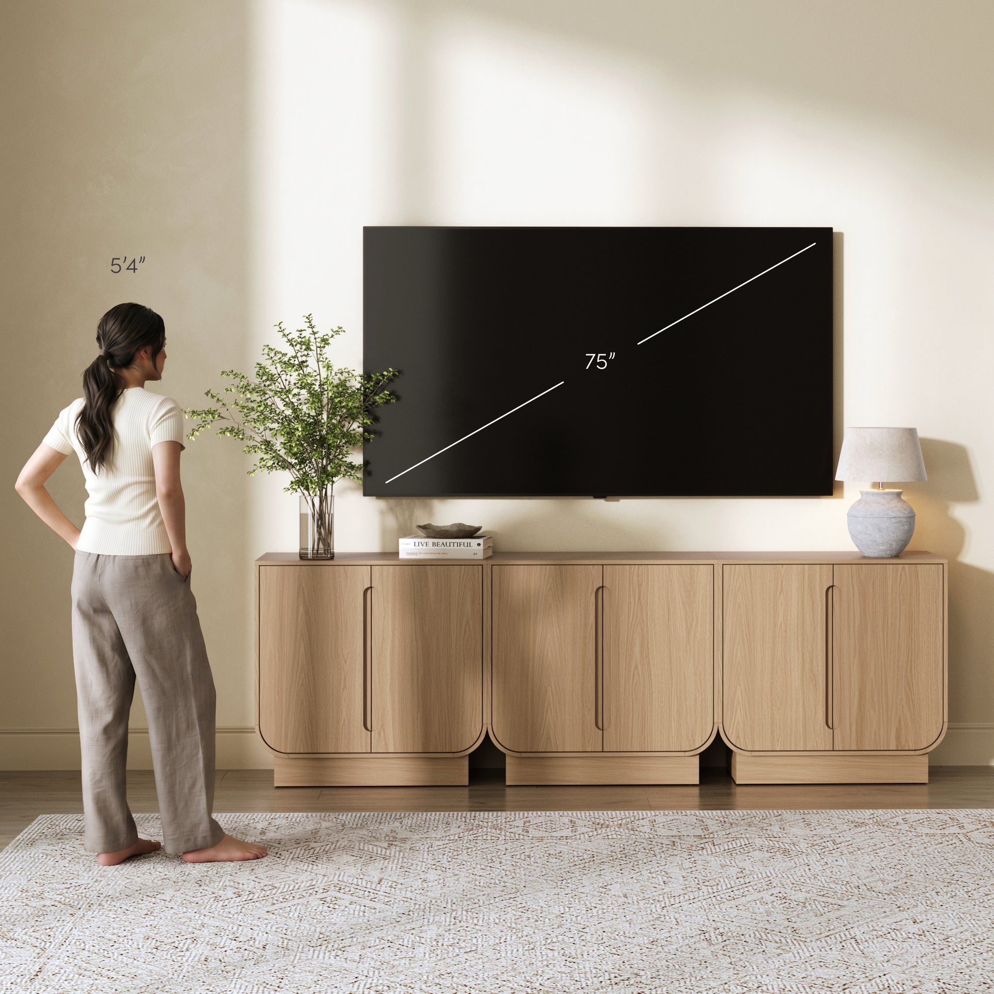 Wooden Arched TV Console Stand Raw Oak for TVs up to 75" - Nathan James
