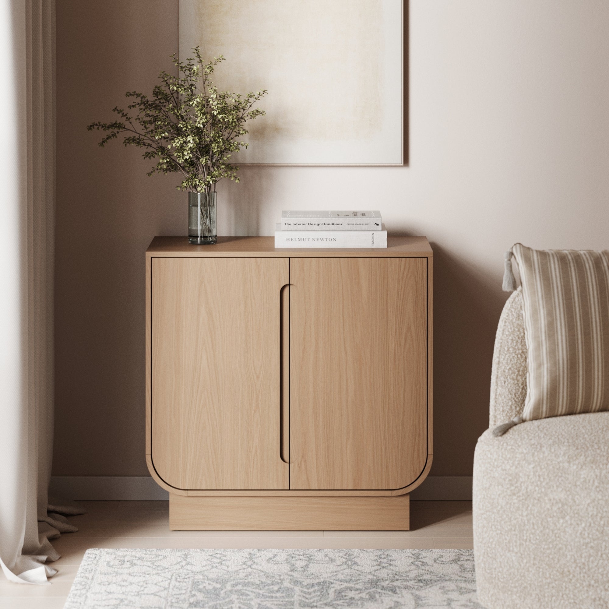 Wood Veneer Arched Accent Cabinet Raw Oak - Nathan James