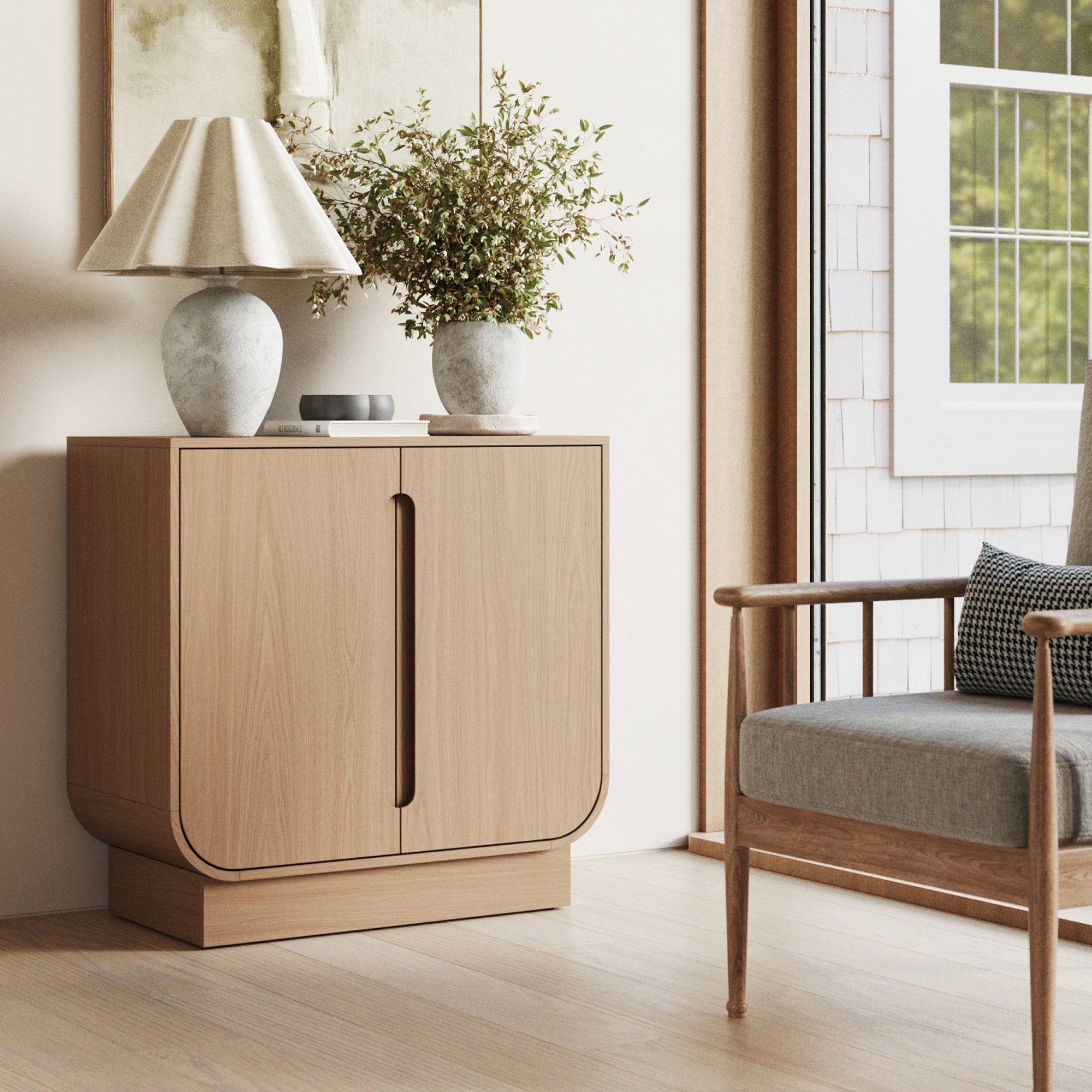 Wood Veneer Arched Accent Cabinet Raw Oak - Nathan James