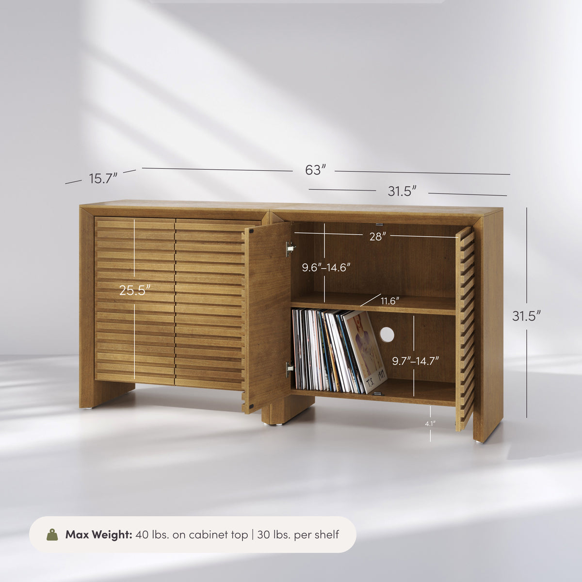 Modern Wood Storage Credenza with Slatted Doors Brown (Set of 2) - Nathan James