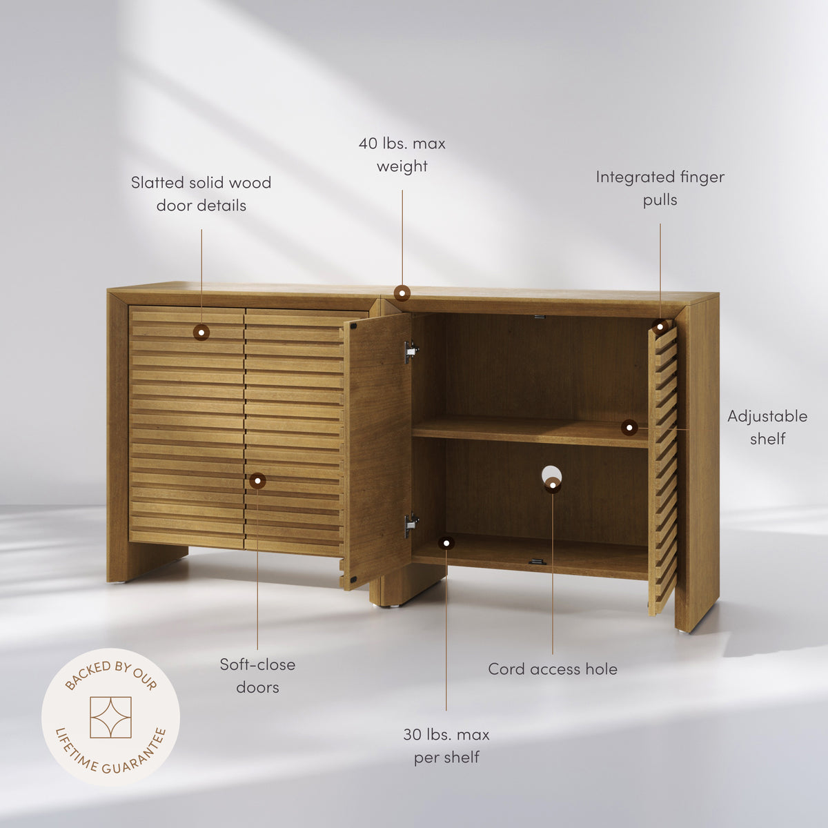 Modern Wood Storage Credenza with Slatted Doors Brown (Set of 2) - Nathan James