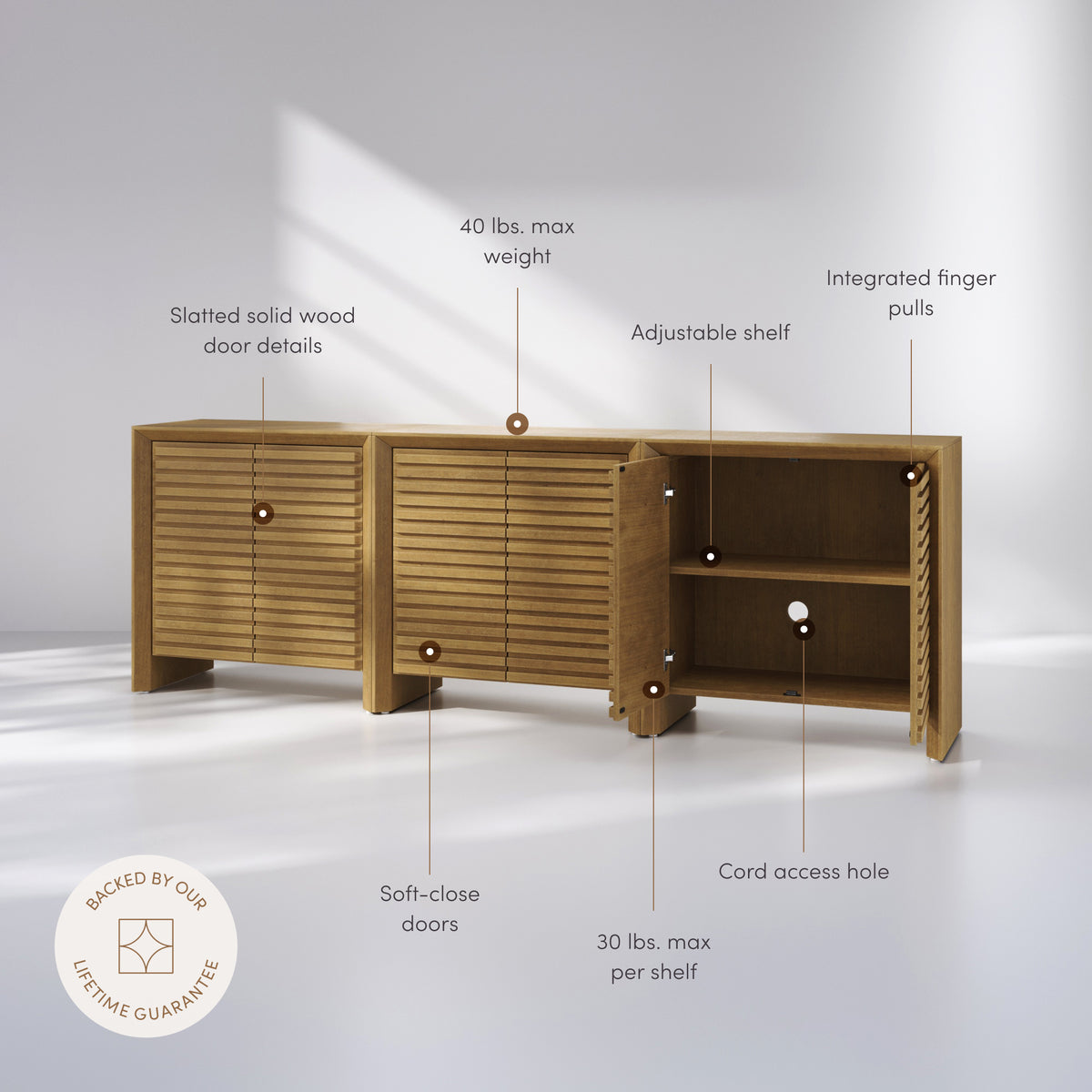 Modern Wood Storage Credenza with Slatted Doors Brown (Set of 3) - Nathan James