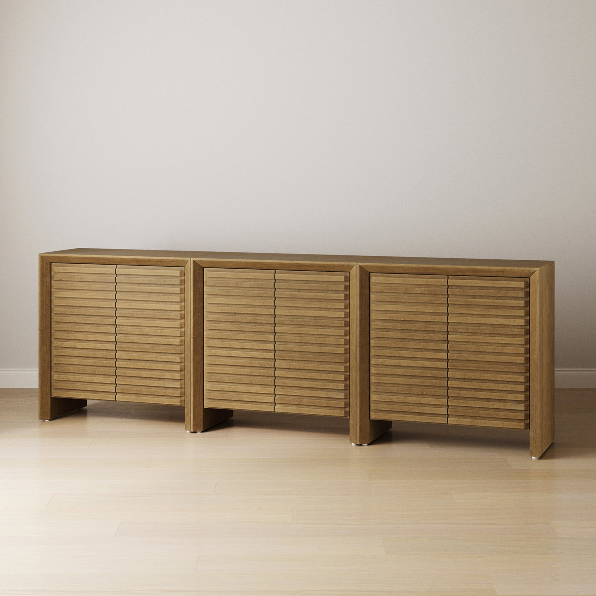 Modern Wood Storage Credenza with Slatted Doors Brown (Set of 3) - Nathan James