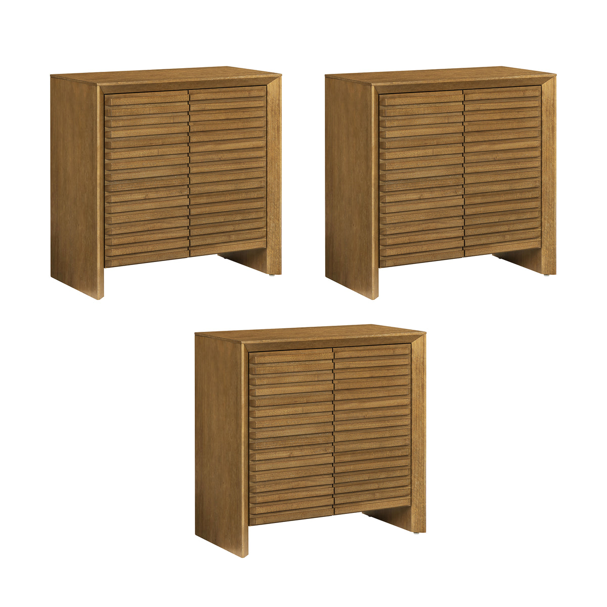 Modern Wood Storage Credenza with Slatted Doors Brown (Set of 3) - Nathan James