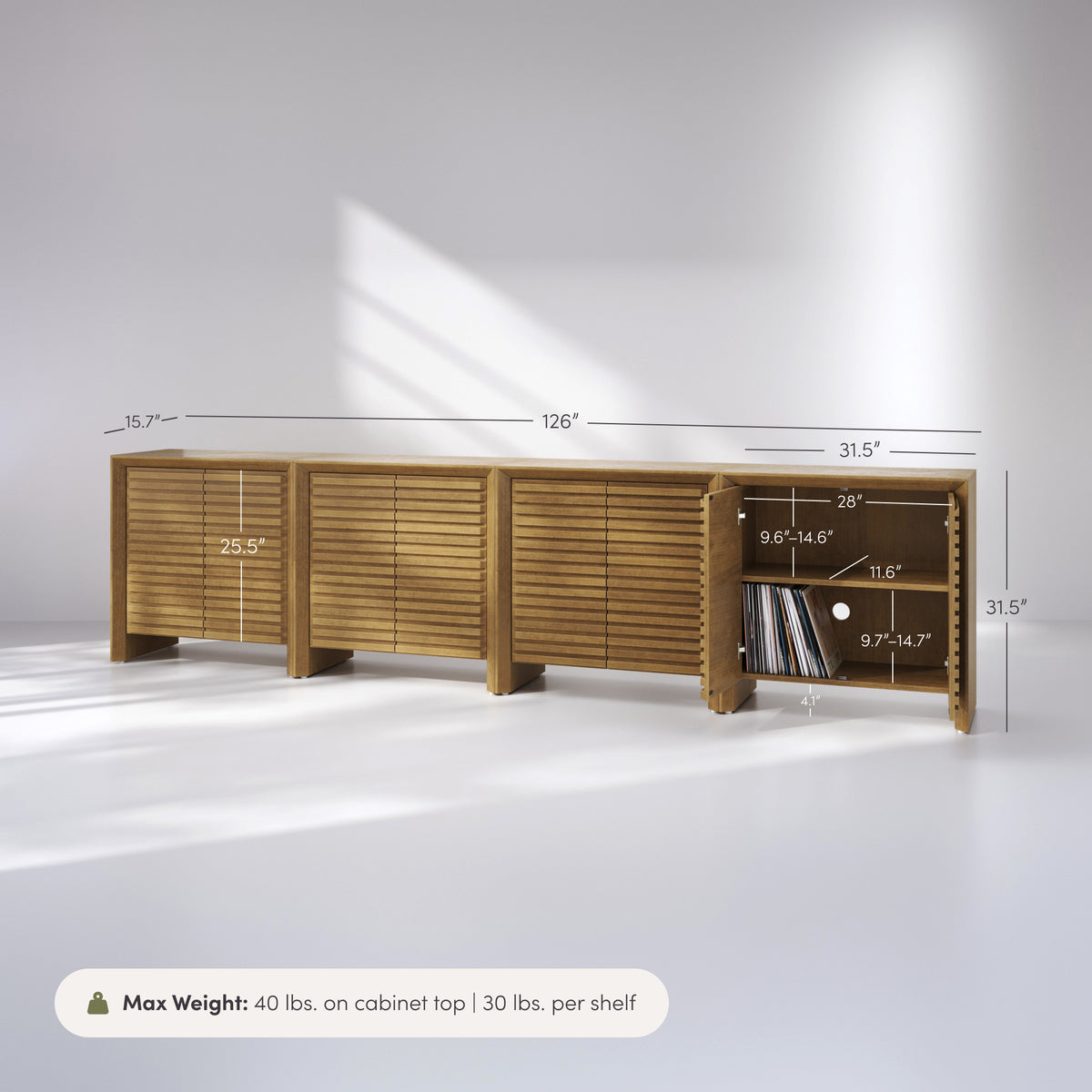 Modern Wood Storage Credenza with Slatted Doors Brown (Set of 4) - Nathan James
