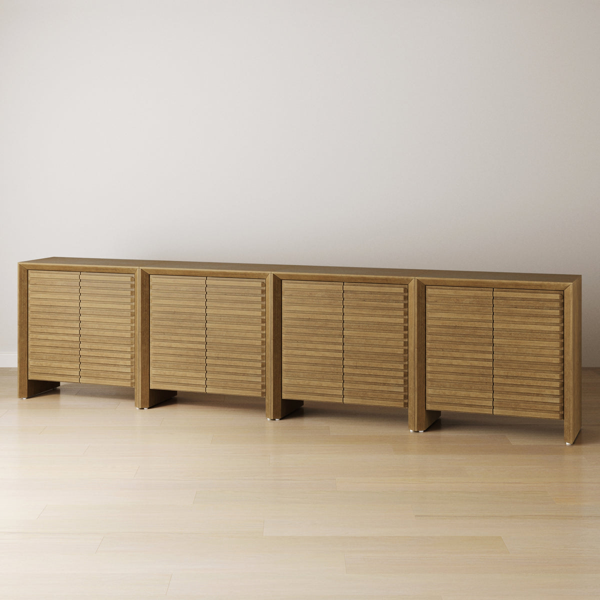 Modern Wood Storage Credenza with Slatted Doors Brown (Set of 4) - Nathan James