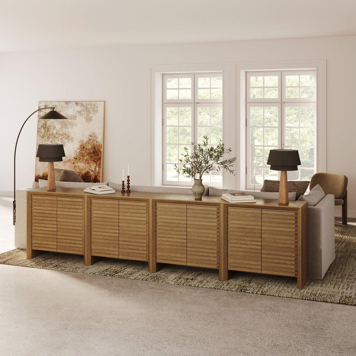 Modern Wood Storage Credenza with Slatted Doors Brown (Set of 4) - Nathan James
