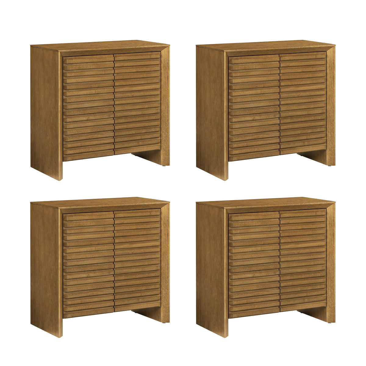 Modern Wood Storage Credenza with Slatted Doors Brown (Set of 4) - Nathan James
