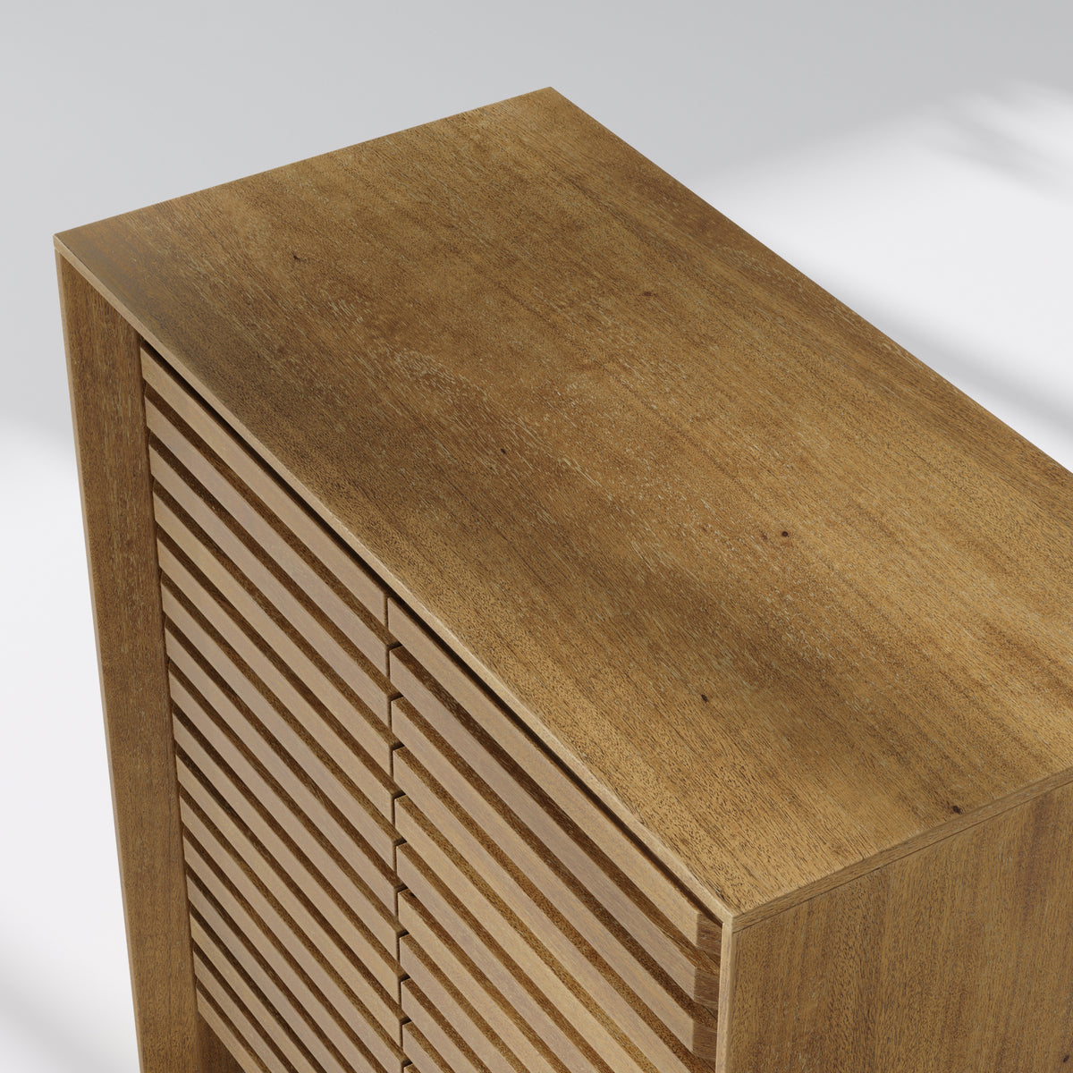 Modern Wood Storage Cabinet with Slatted Doors Brown - Nathan James