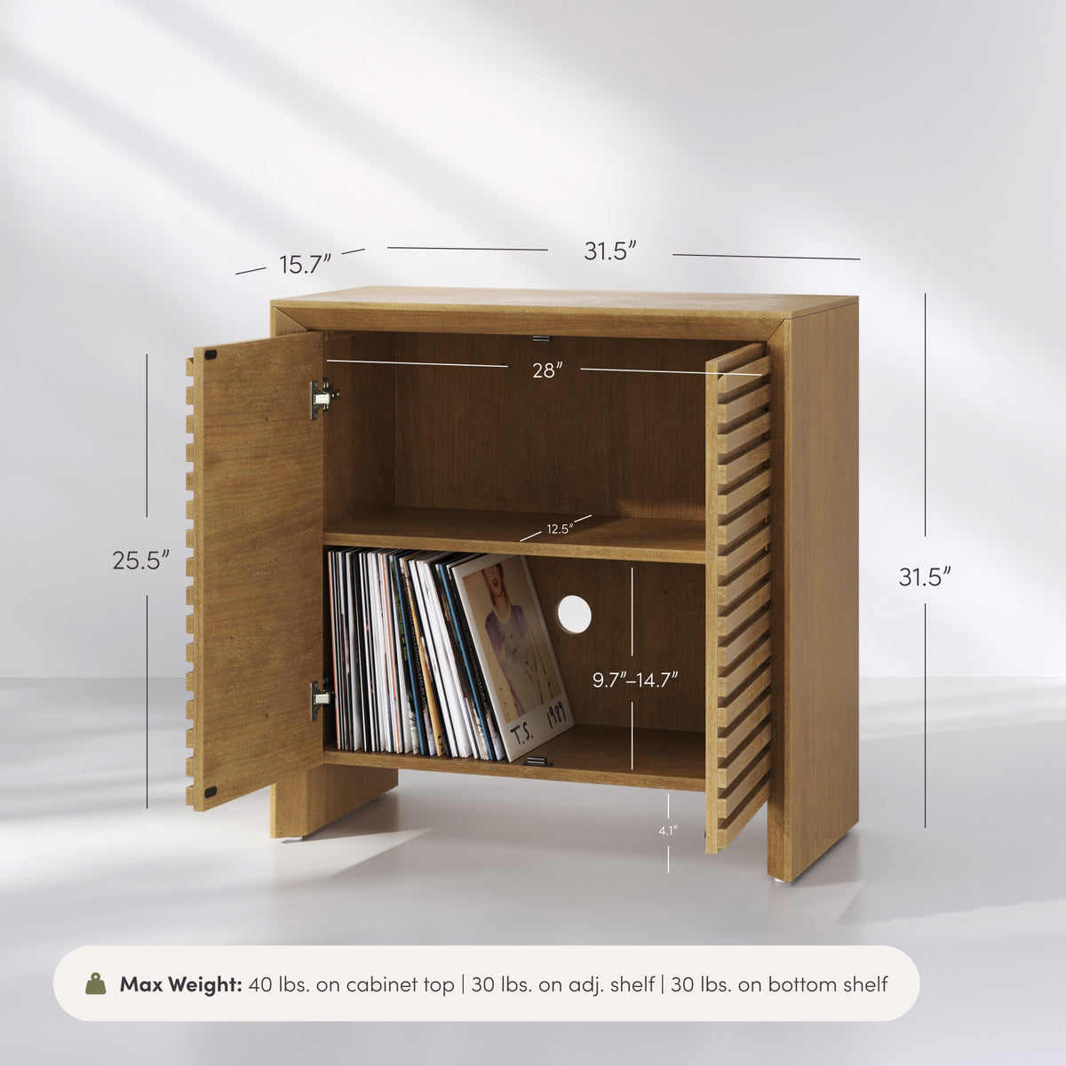 Modern Wood Storage Cabinet with Slatted Doors Brown - Nathan James