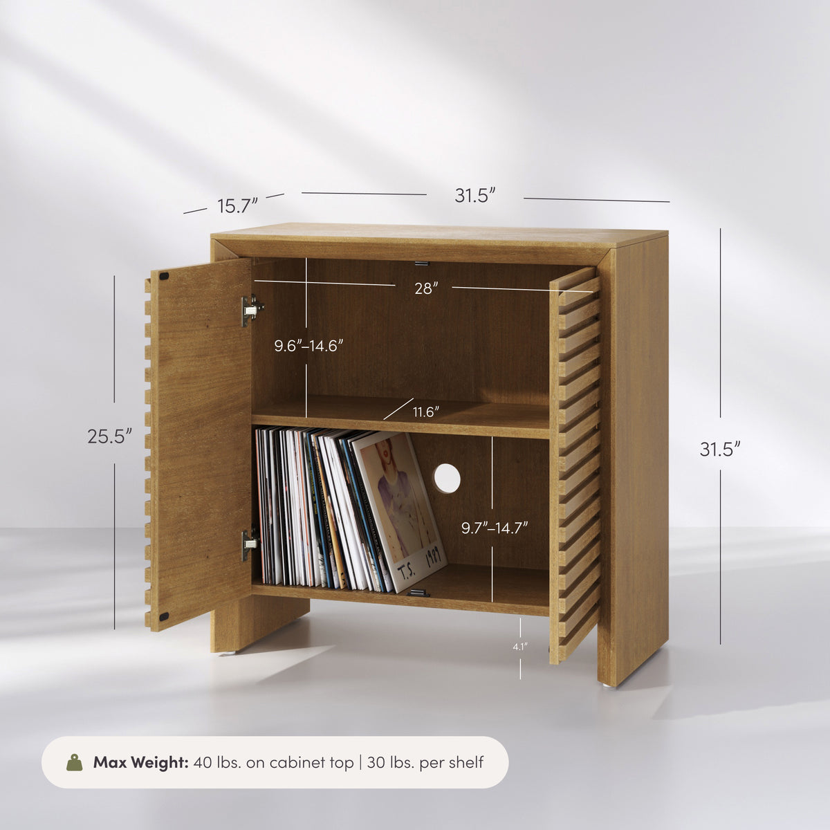 Modern Wood Storage Cabinet with Slatted Doors Brown - Nathan James