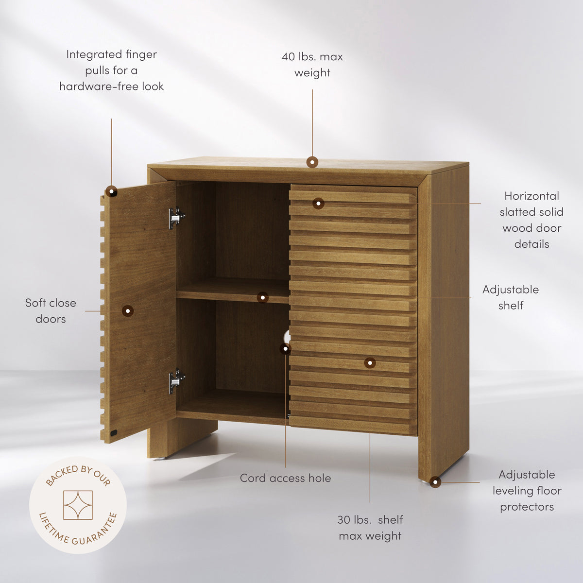 Modern Wood Storage Cabinet with Slatted Doors Brown - Nathan James