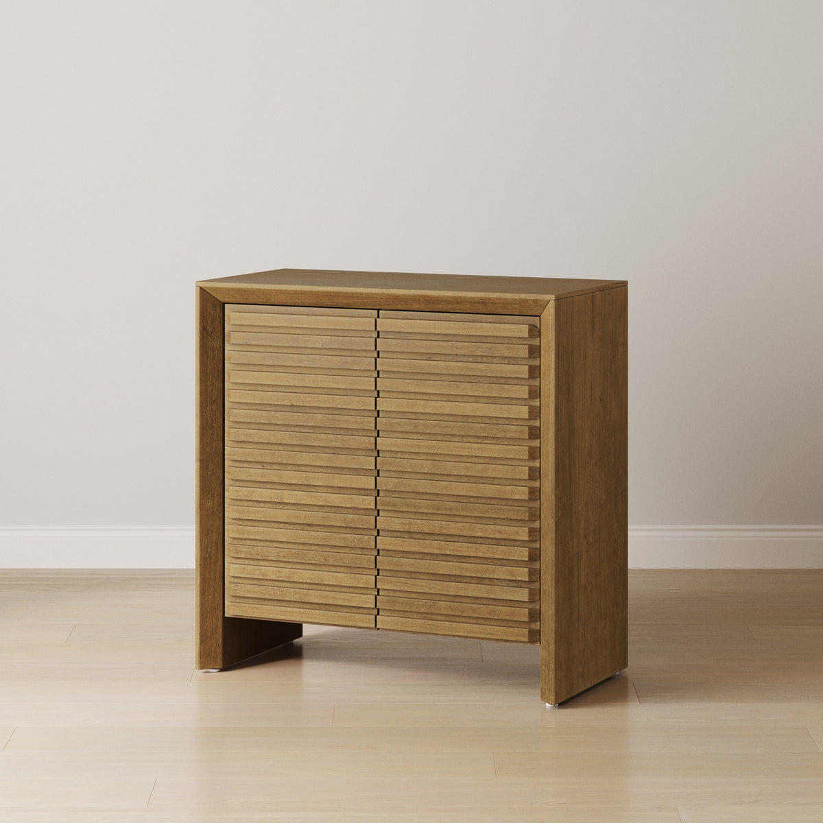Modern Wood Storage Cabinet with Slatted Doors Brown - Nathan James