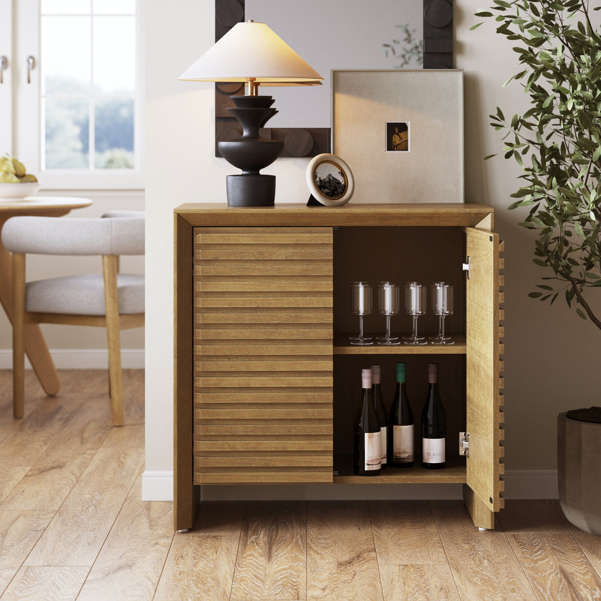 Modern Wood Storage Cabinet with Slatted Doors Brown - Nathan James
