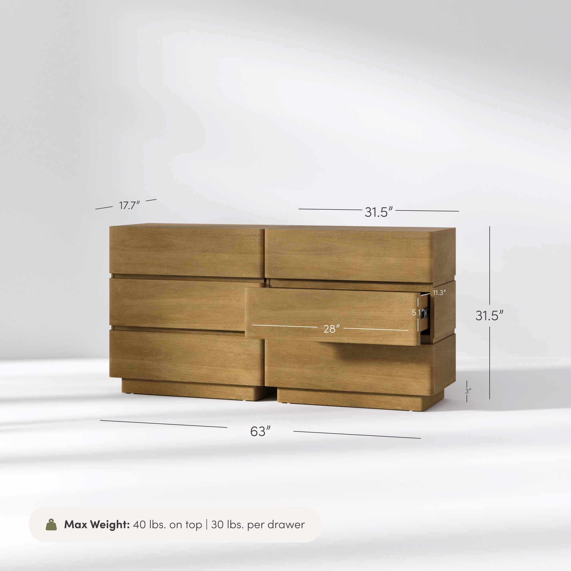 Wooden Modern 3-Drawer Dresser or Oversized Nightstand Light Brown Set of 2 - Nathan James