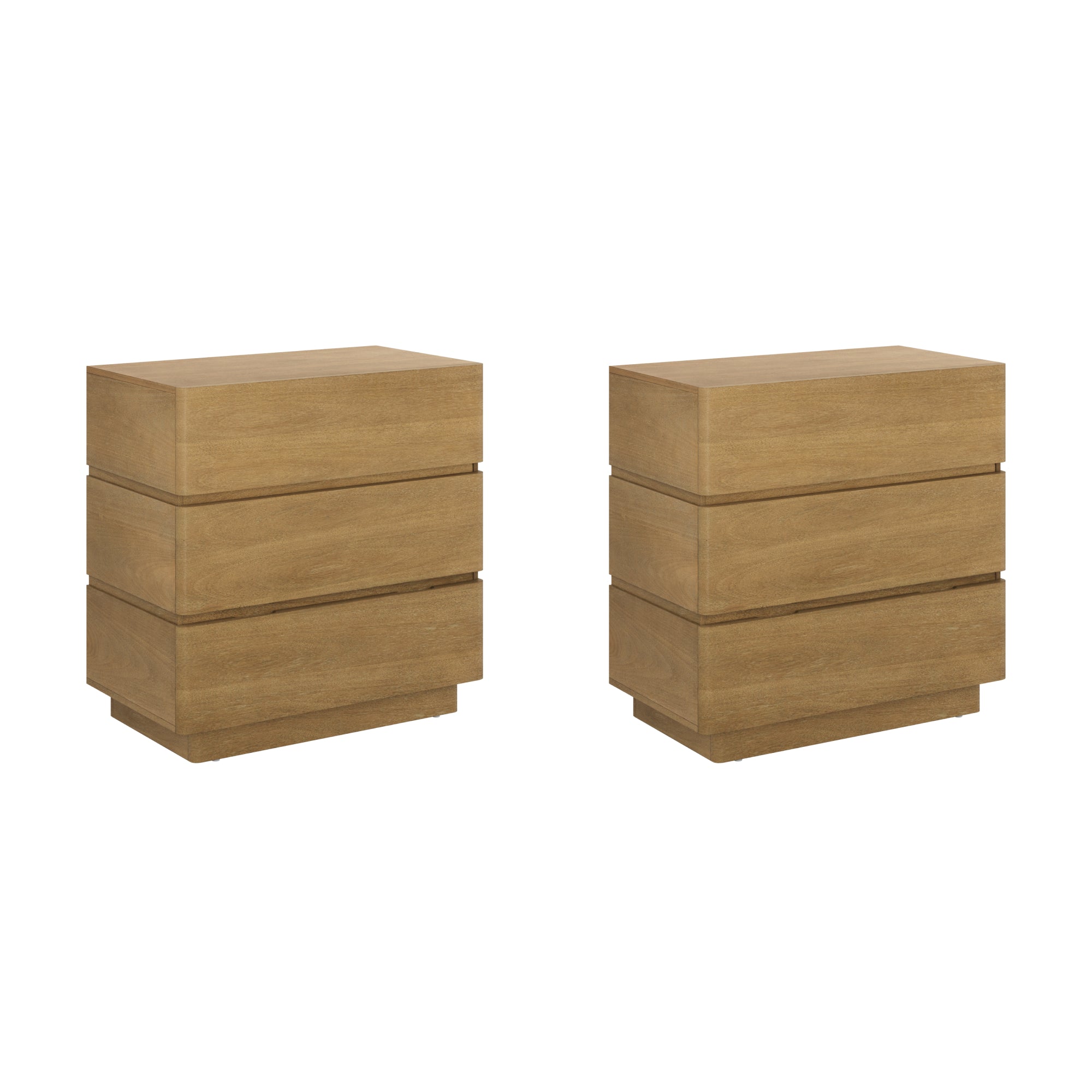 Wooden Modern 3-Drawer Dresser or Oversized Nightstand Light Brown Set of 2 - Nathan James