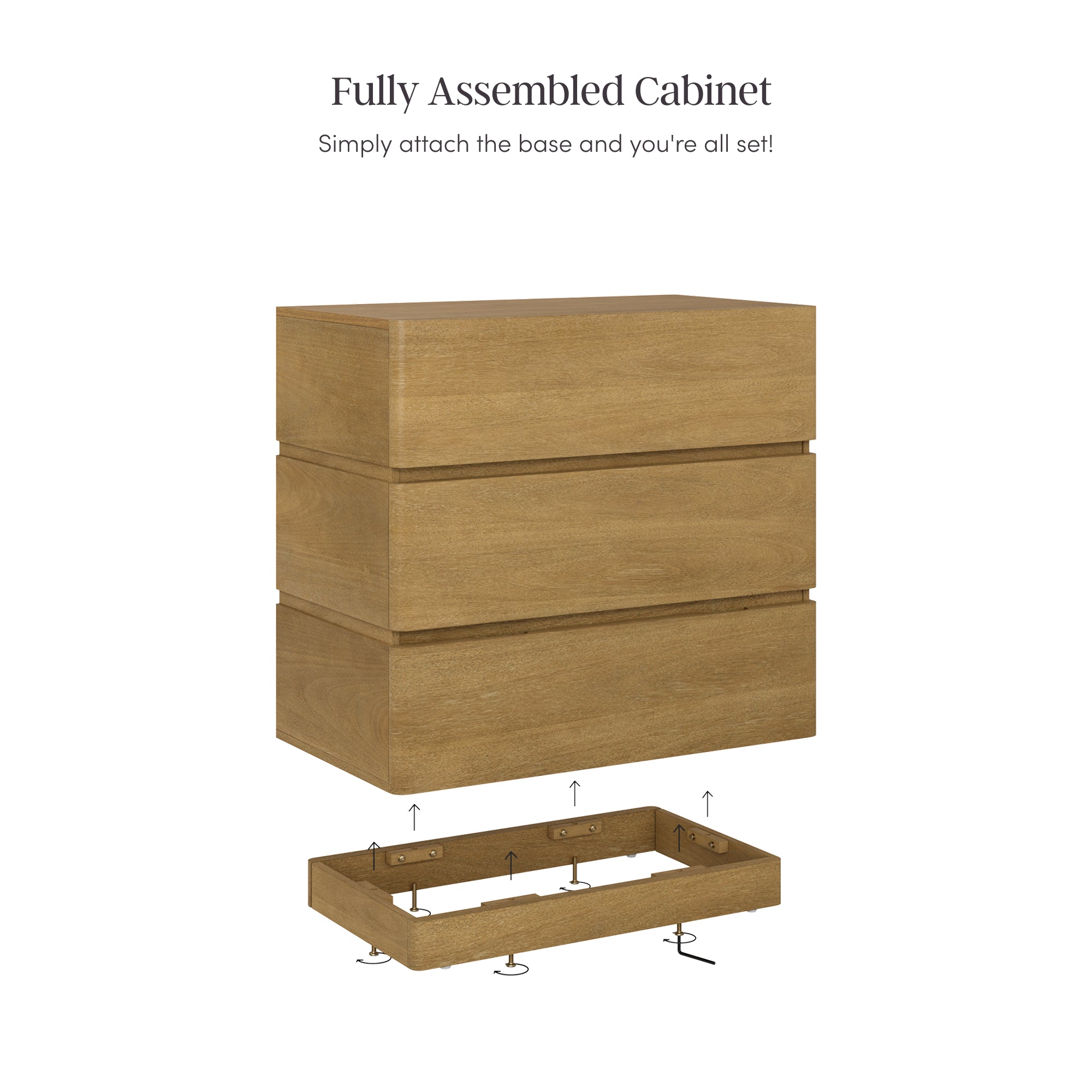 Wooden Modern 3-Drawer Dresser or Oversized Nightstand Light Brown Set of 3 - Nathan James