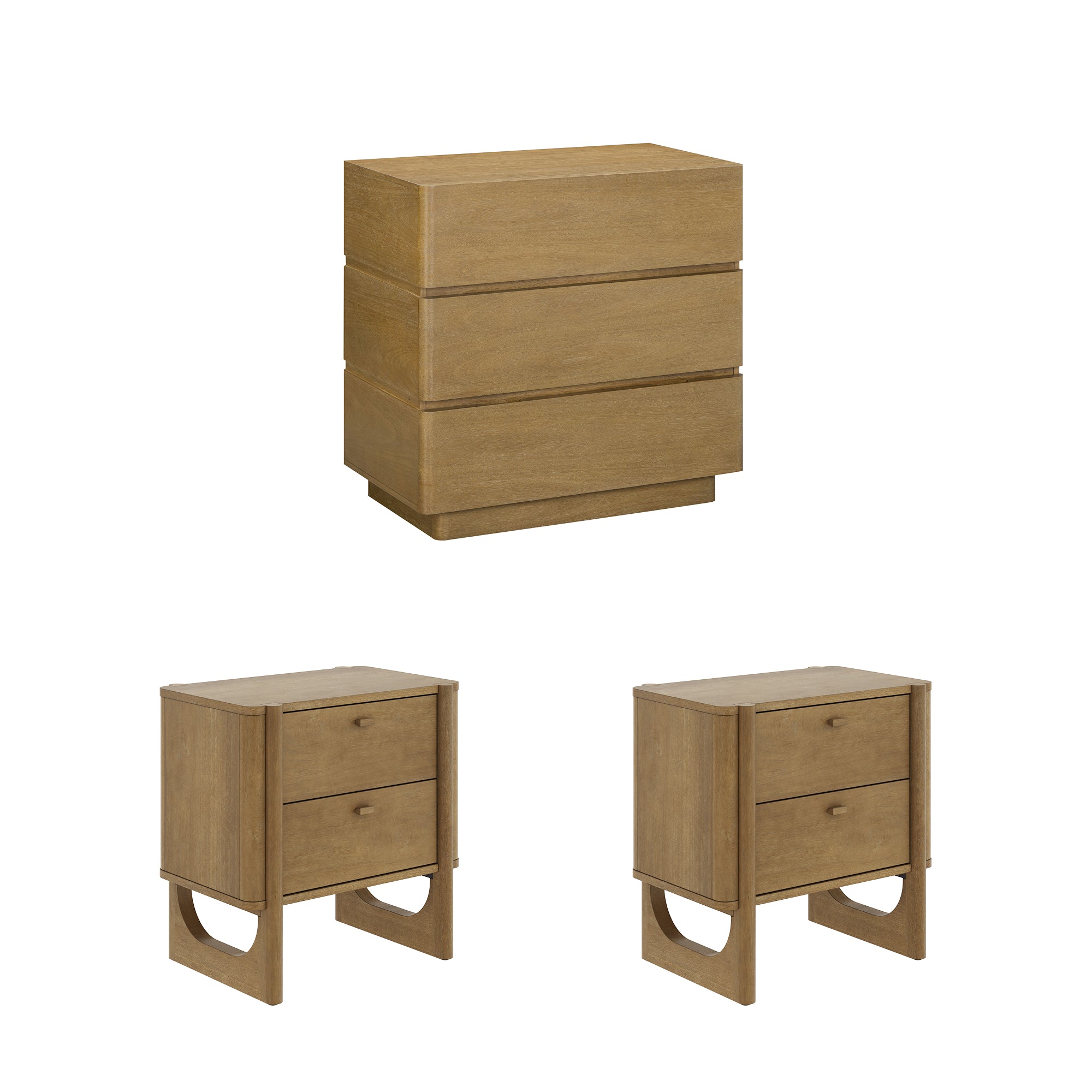 Mid Century Modern Rounded Dresser and Nightstand Set (3-Piece) - Nathan James