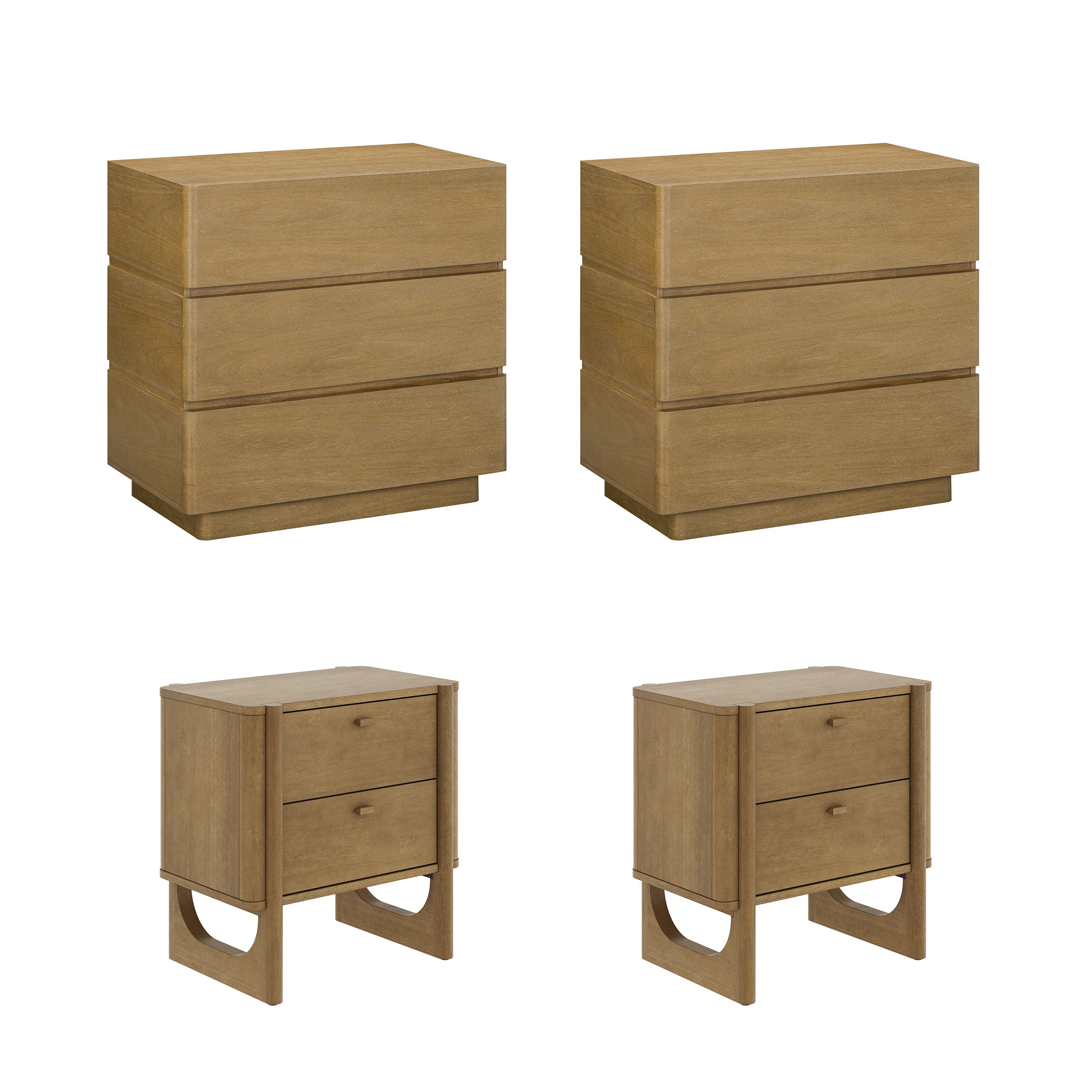 Mid Century Modern Rounded Dresser and Nightstand Set (4-Piece) - Nathan James