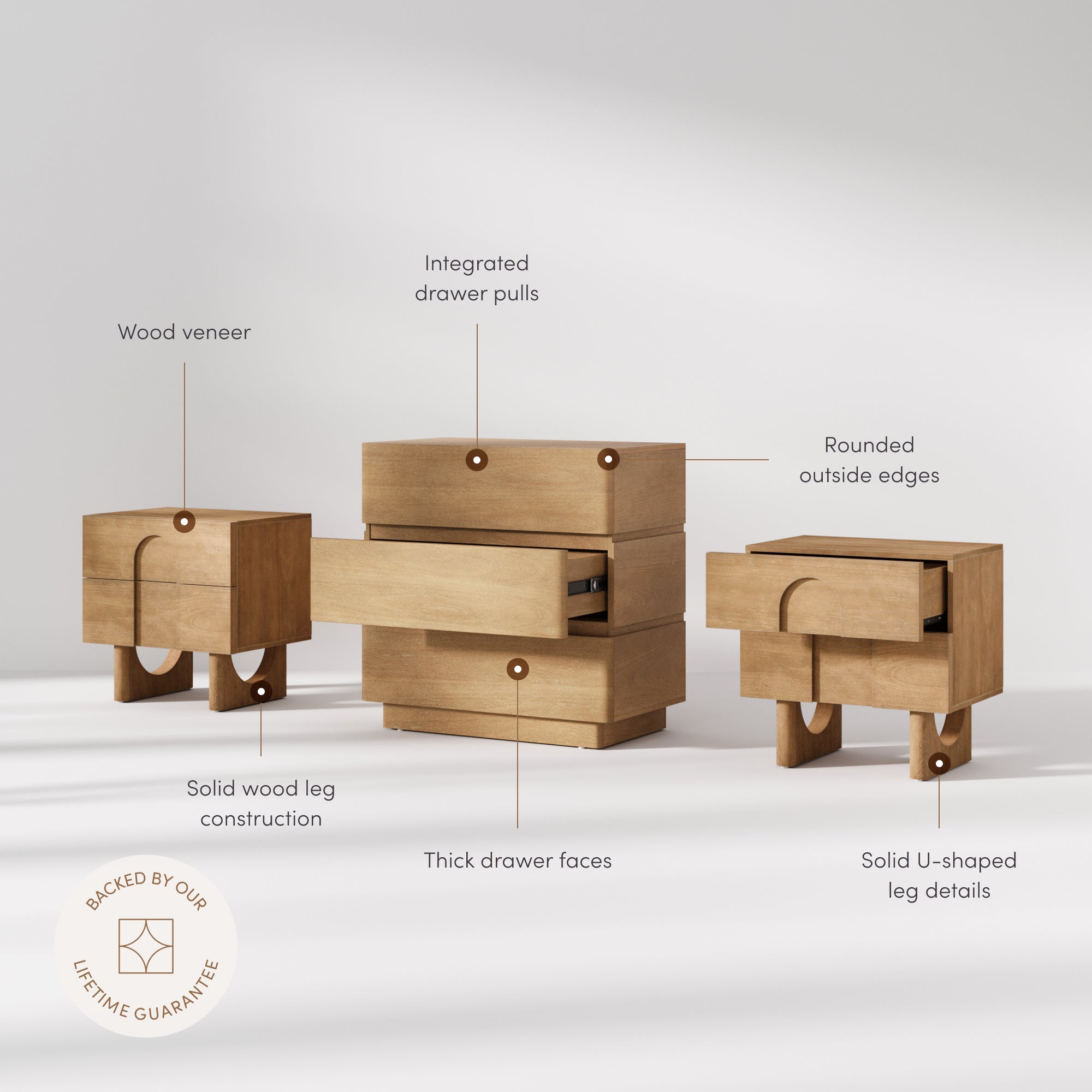 Modern Curved Wood Dresser and Nightstand Set (3-Piece) - Nathan James