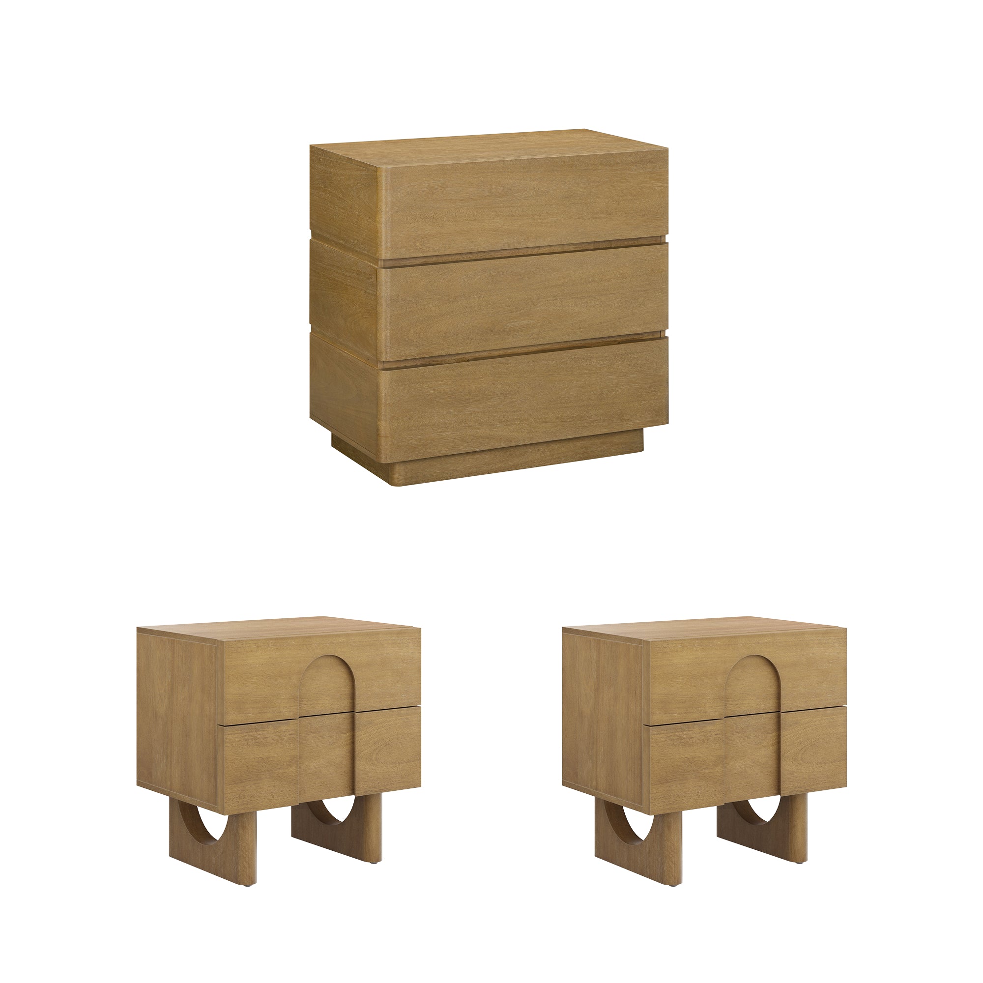 Modern Curved Wood Dresser and Nightstand Set (3-Piece) - Nathan James