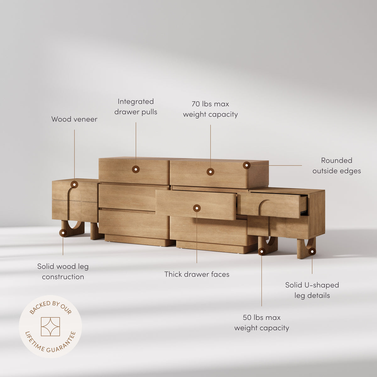 Modern Curved Wood Dresser and Nightstand Set (4-Piece) - Nathan James