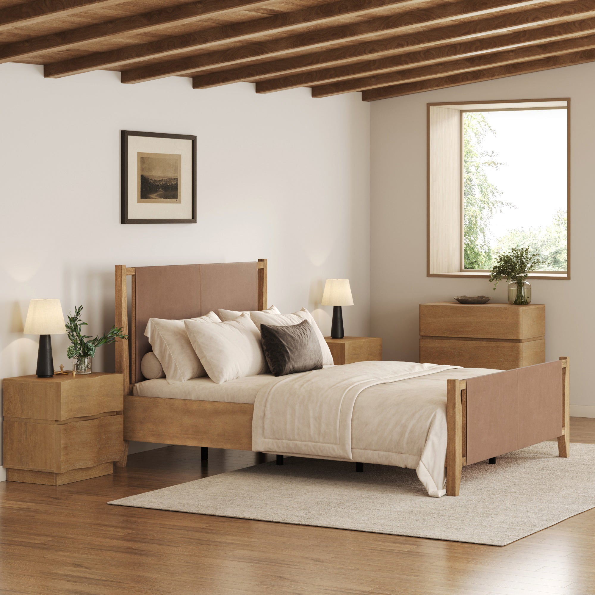 Modern Wooden Dresser and Scalloped Nightstand Set (3-Piece) - Nathan James