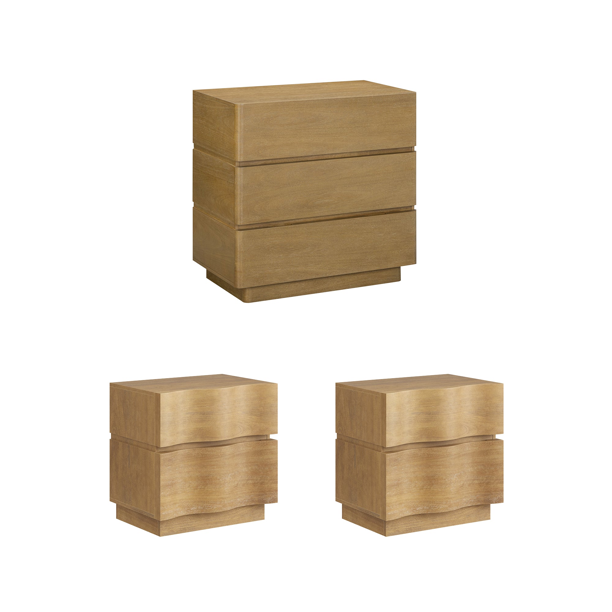 Modern Wooden Dresser and Scalloped Nightstand Set (3-Piece) - Nathan James