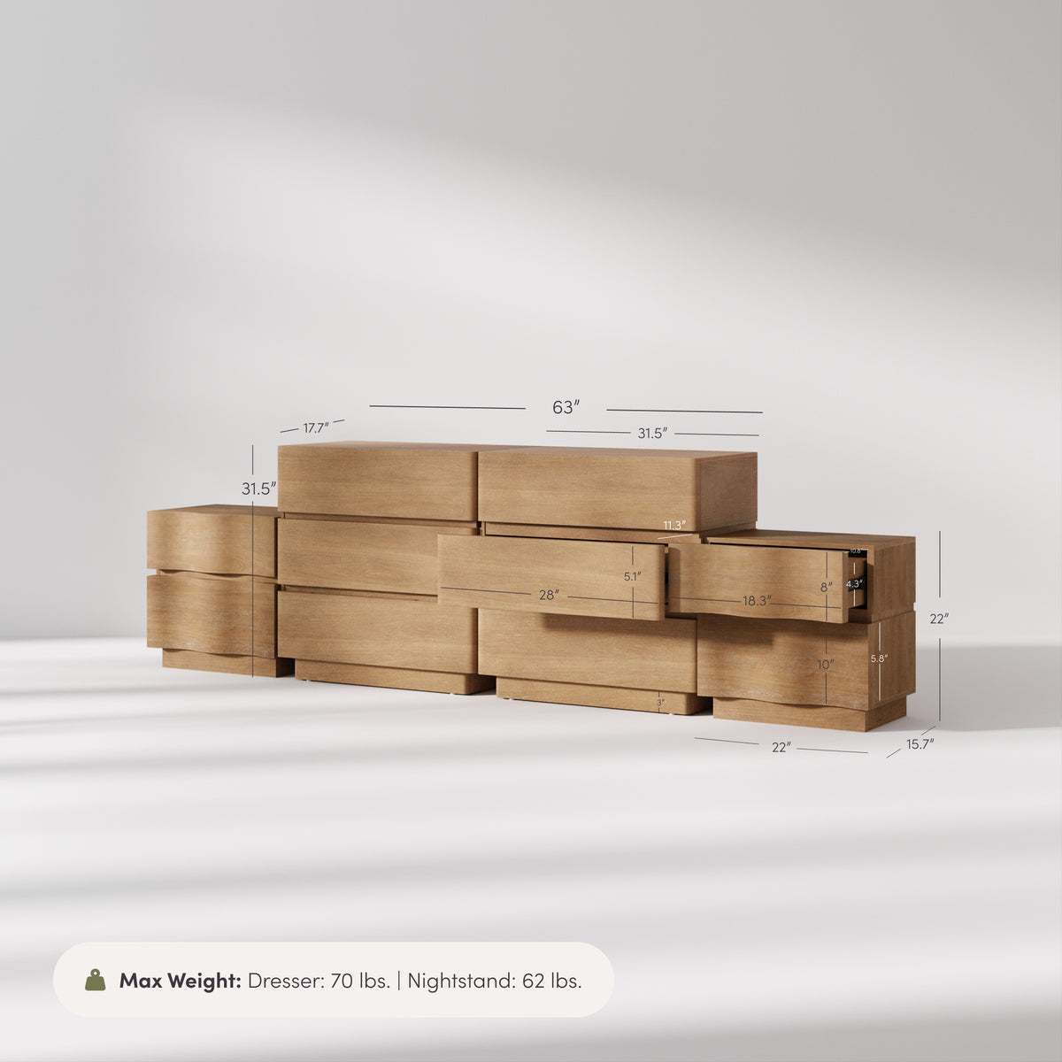 Modern Wooden Dresser and Scalloped Nightstand Set (4-Piece) - Nathan James