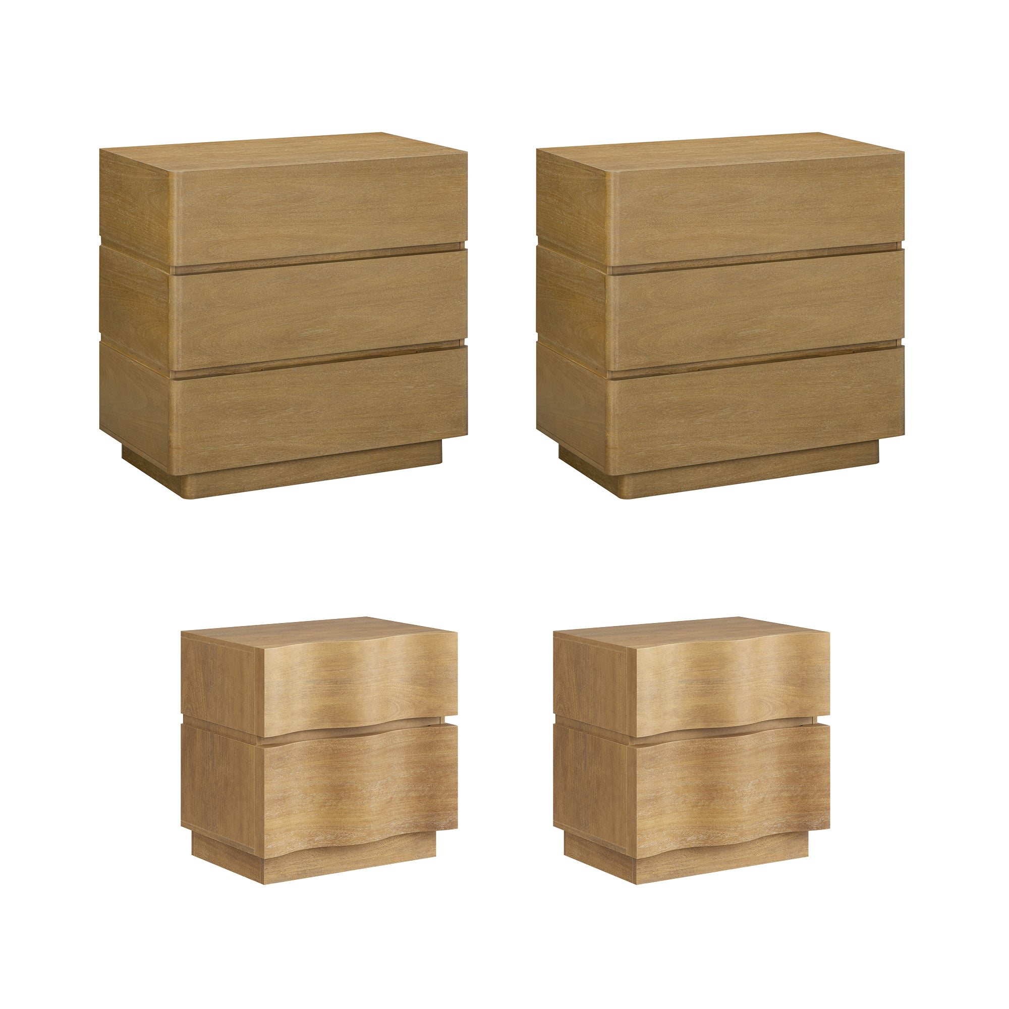 Modern Wooden Dresser and Scalloped Nightstand Set (4-Piece) - Nathan James
