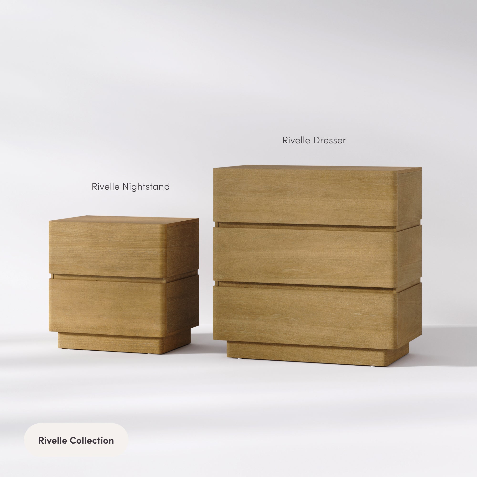 Wooden Modern 3-Drawer Dresser or Oversized Nightstand Light Brown Set of 3 - Nathan James