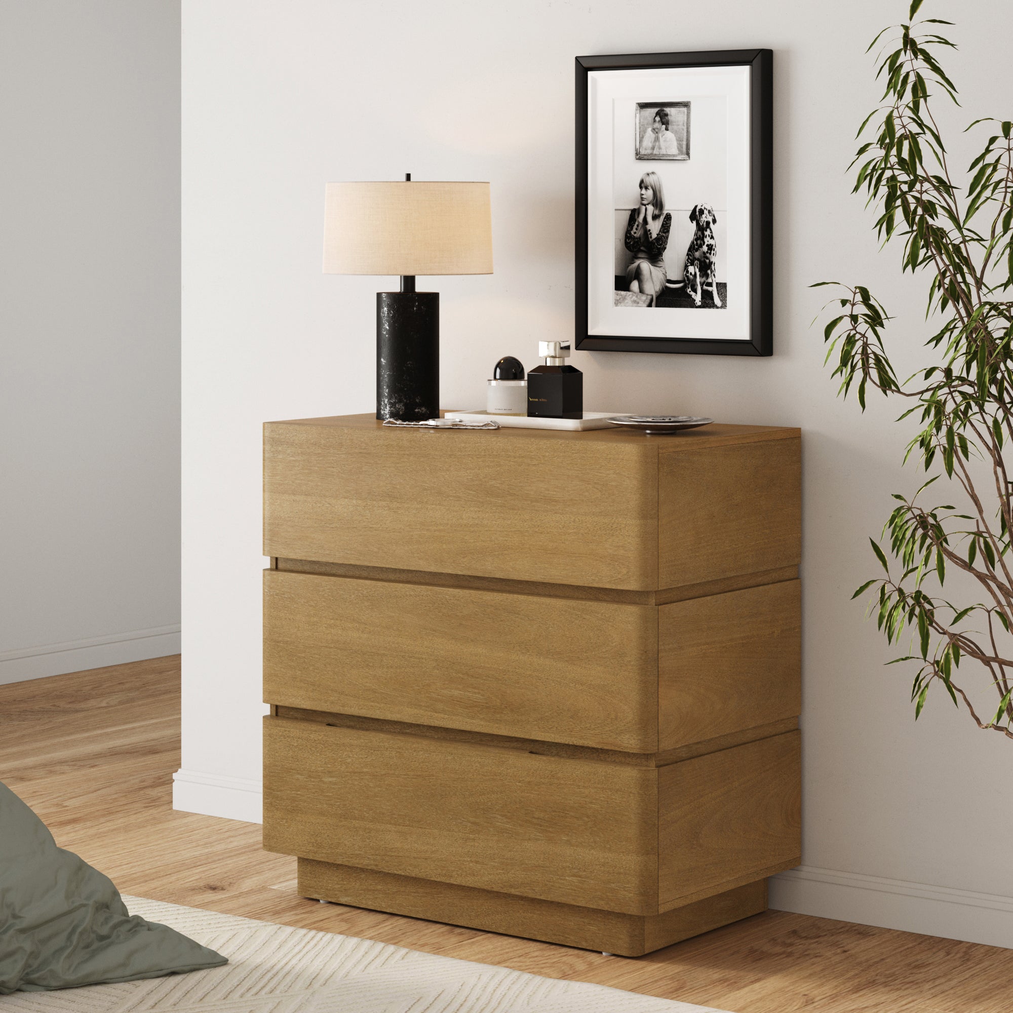 Wooden Modern 3-Drawer Dresser or Oversized Nightstand Light Brown - Nathan James