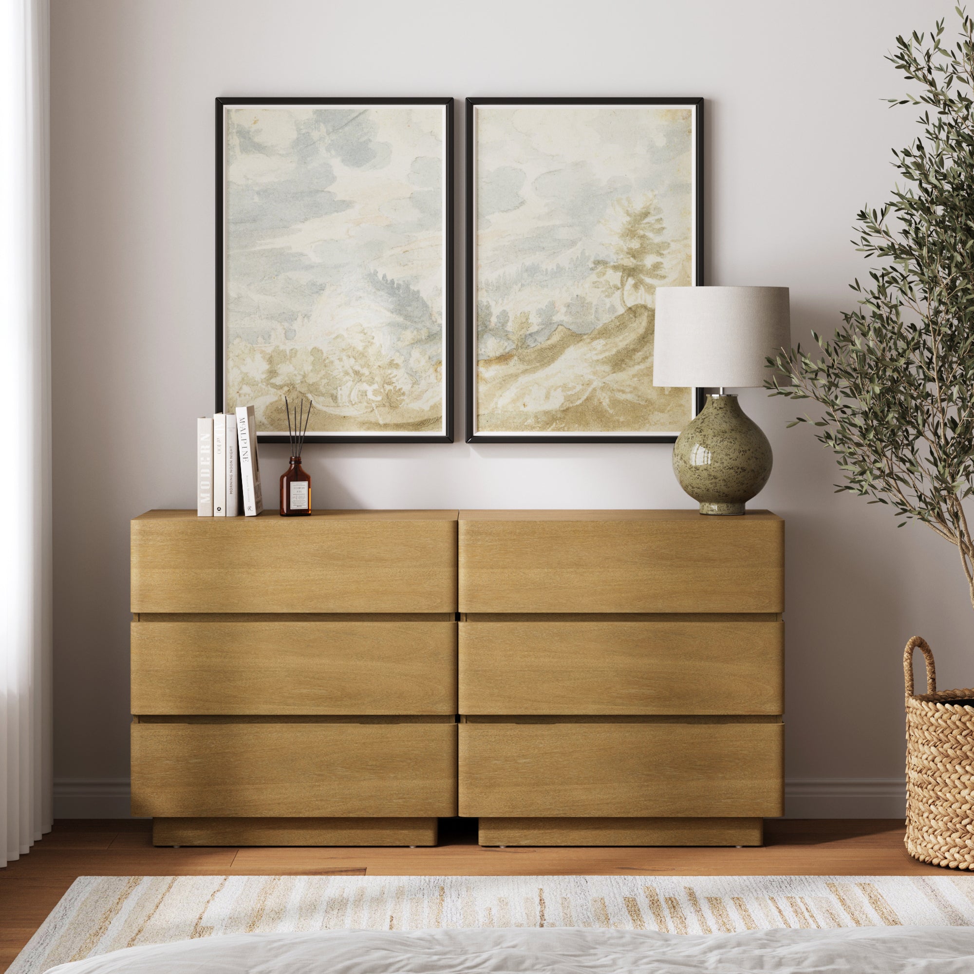 Wooden Modern 3-Drawer Dresser or Oversized Nightstand Light Brown - Nathan James