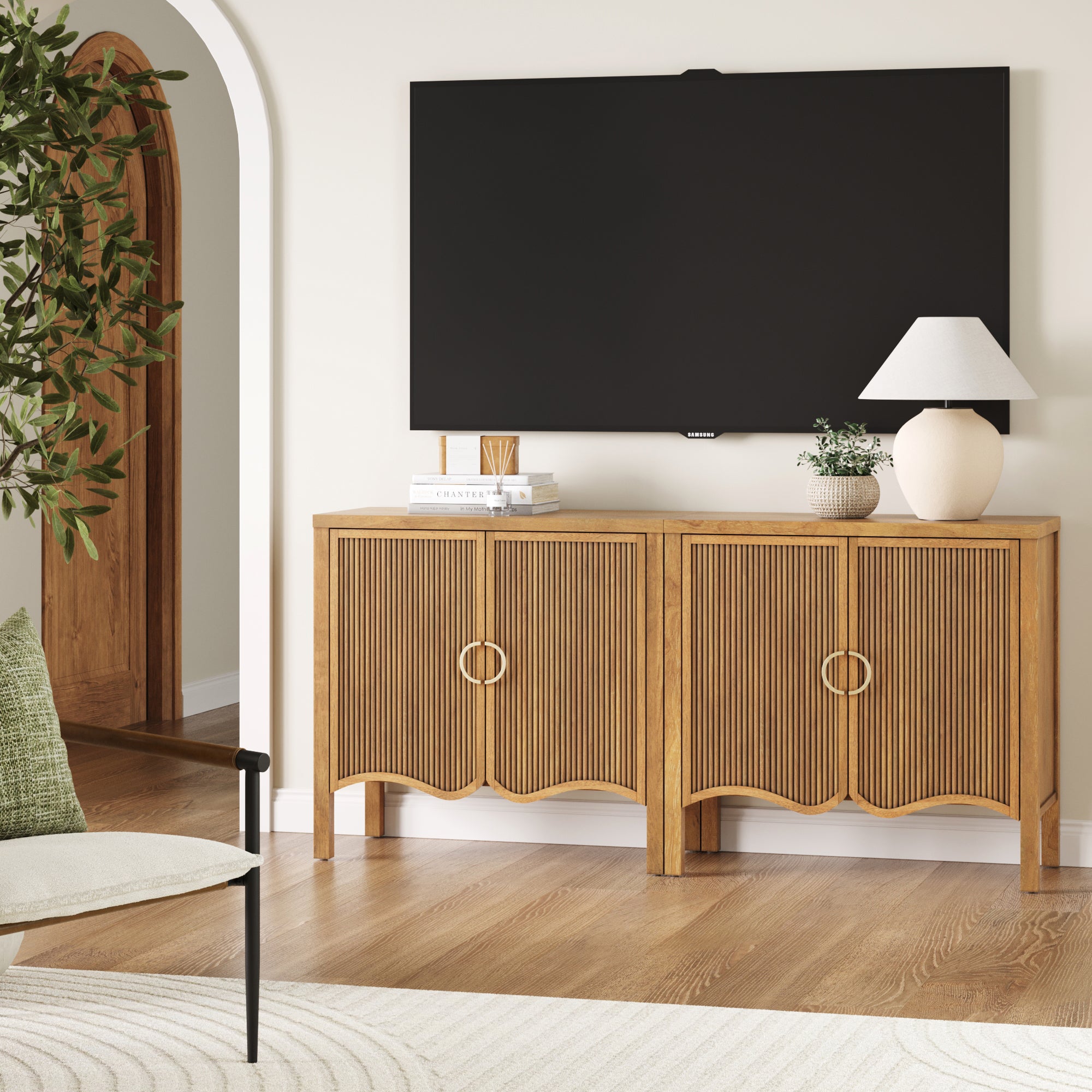 Wood Transitional Fluted TV Console Light Brown for 55 - 65" TVs - Nathan James