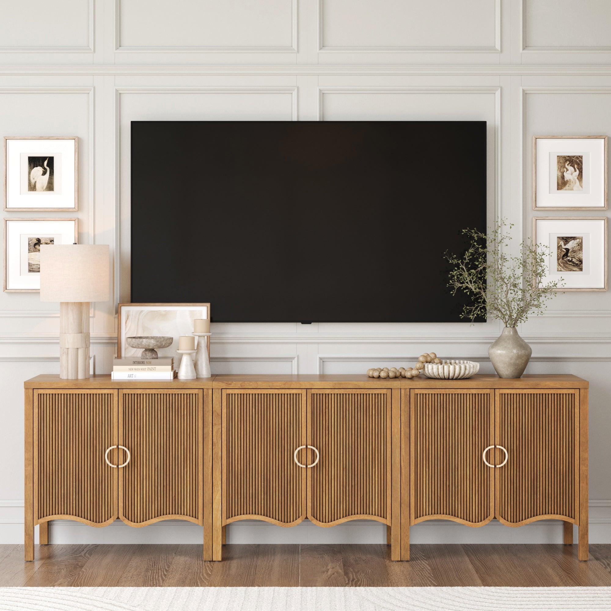 Wood Transitional Fluted TV Console Light Brown for 75 - 85" TVs - Nathan James