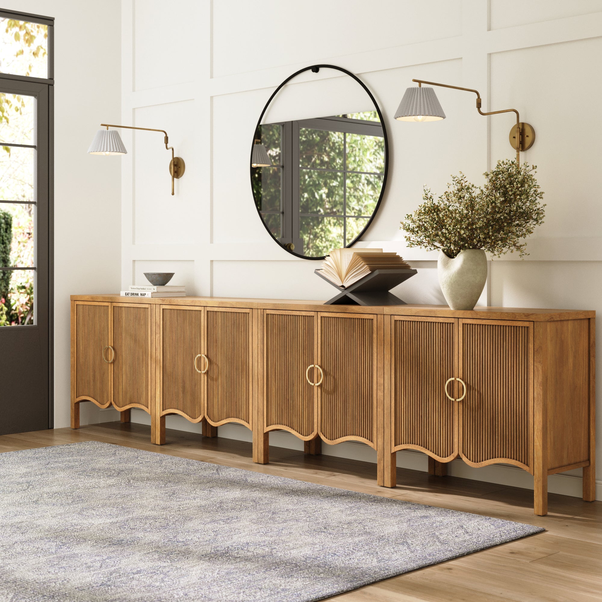 Wood Transitional Fluted TV Console Light Brown for 85" TVs - Nathan James